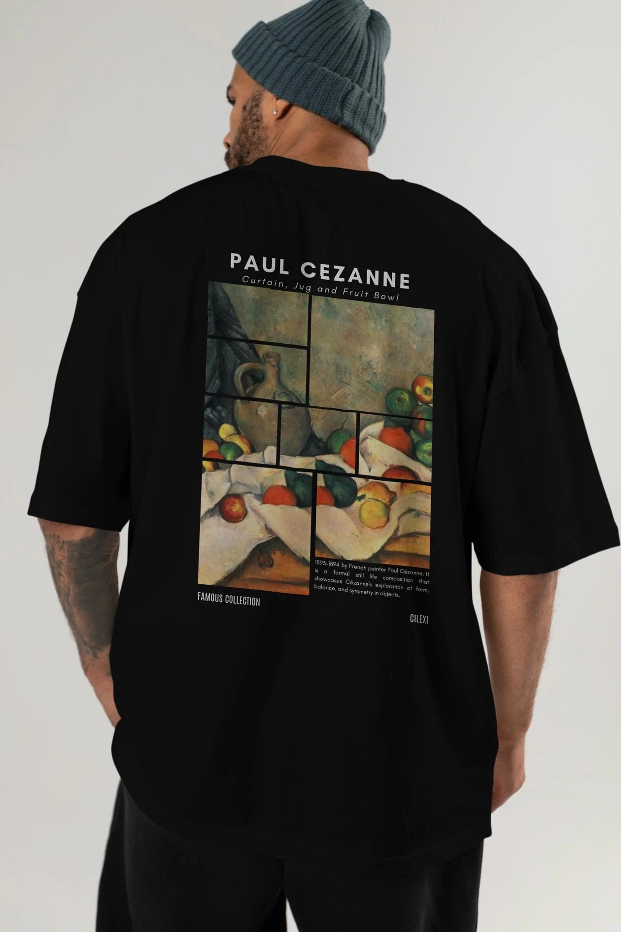 Paul Cezanne Curtain Arka Baskılı Oversize t-shirt Erkek Kadın Bisiklet Yaka Pamuk tişort