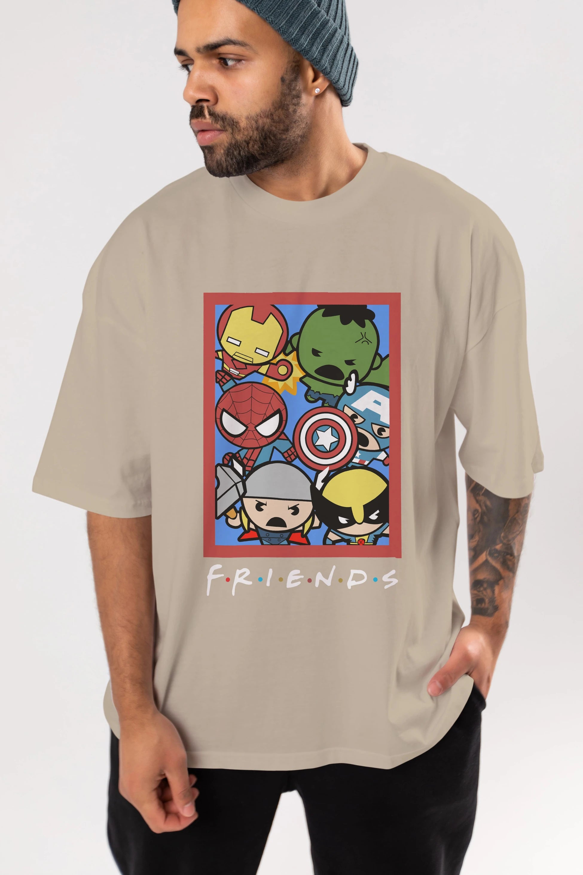 Friends Avenger Ön Baskılı Oversize t-shirt Erkek Kadın Unisex %100 Pamuk Bisiklet Yaka tişort