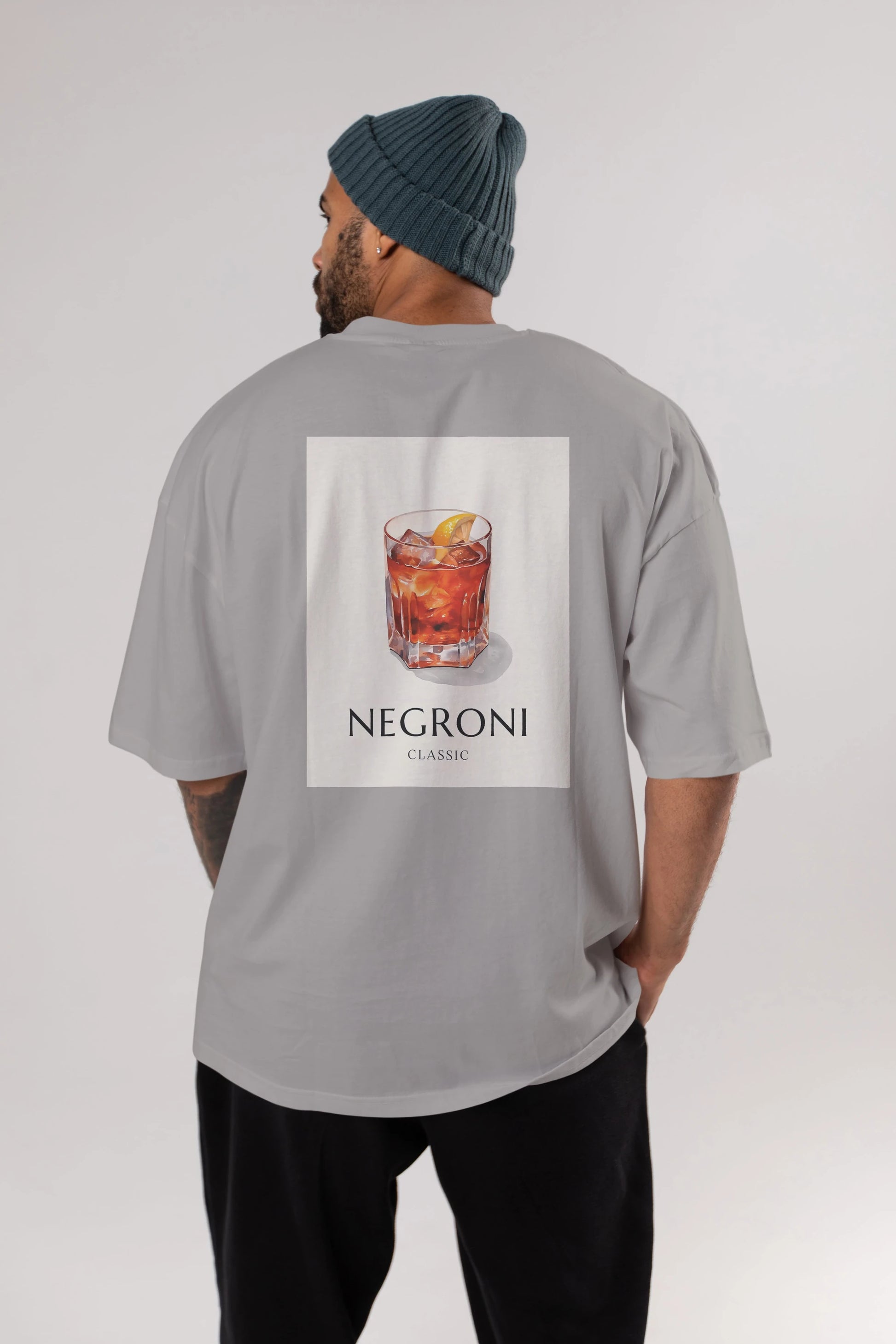 Negroni Classic Arka Baskılı Oversize t-shirt Erkek Kadın Unisex %100 Pamuk Bisiklet Yaka tişort