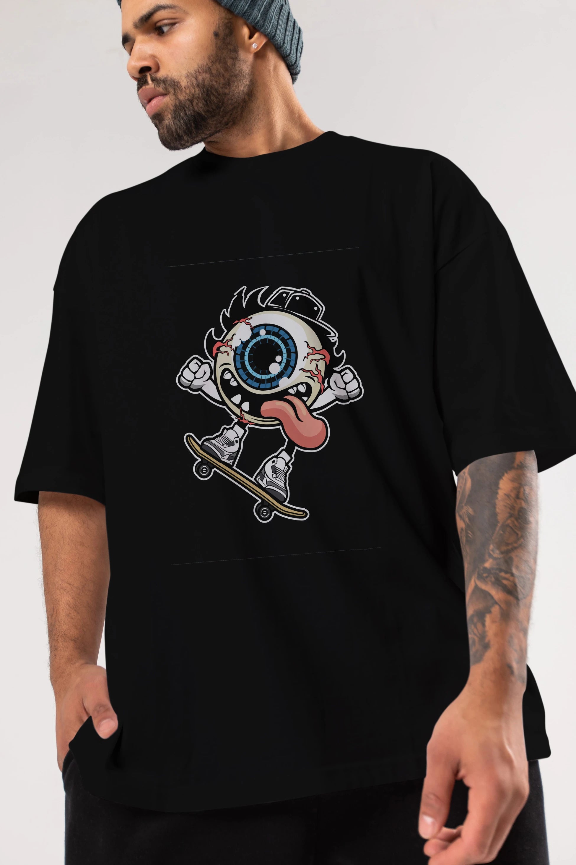 Eye Ball Skater Ön Baskılı Oversize t-shirt Erkek Kadın Unisex %100 Pamuk tişort
