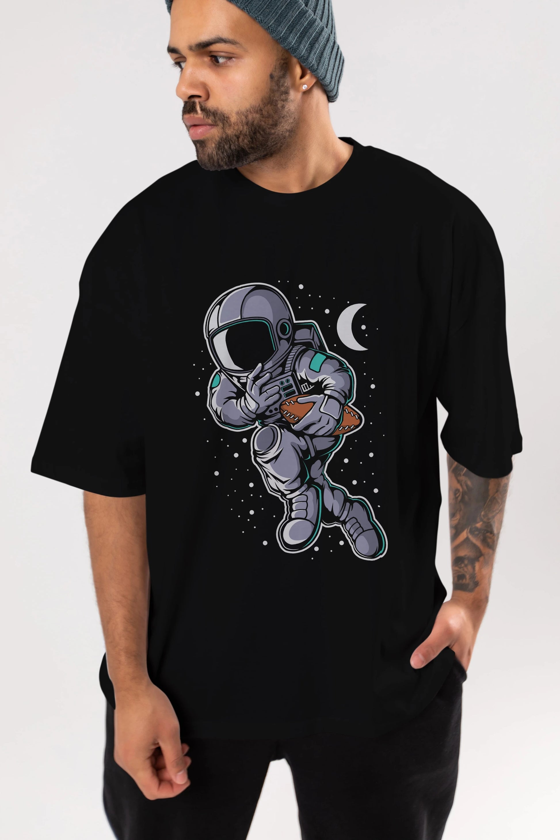 Astronaut Rugby Ön Baskılı Oversize t-shirt Erkek Kadın Unisex