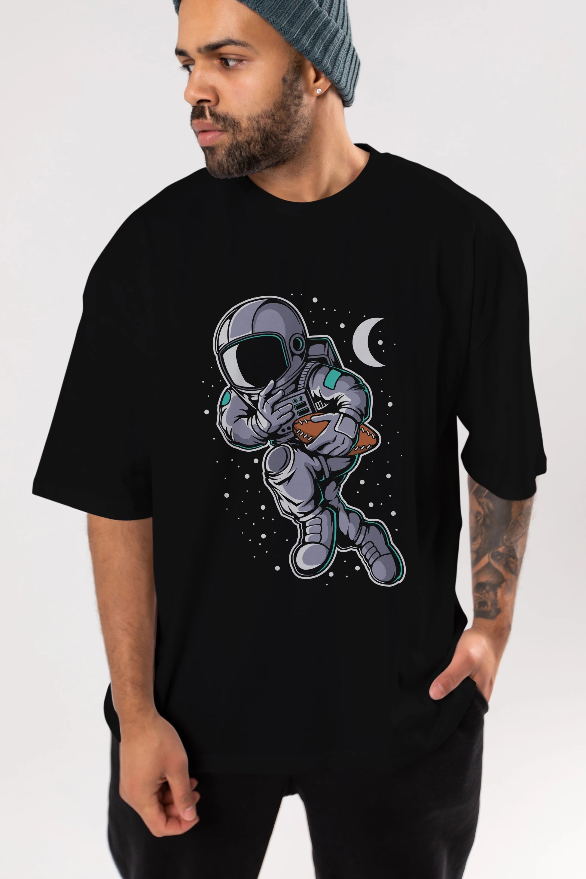Astronaut Rugby Ön Baskılı Oversize t-shirt Erkek Kadın Unisex