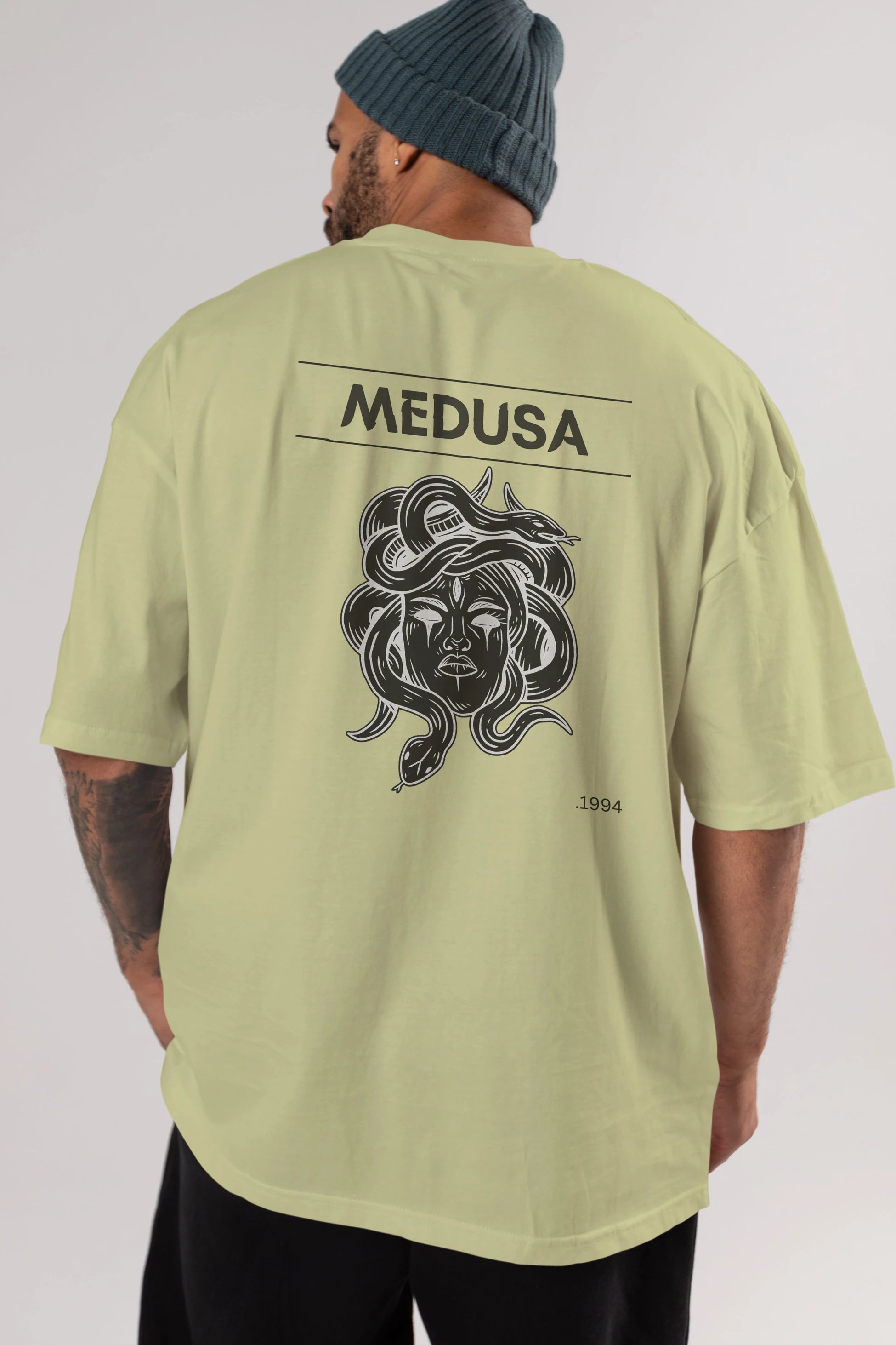Medusa Arka Baskılı Oversize t-shirt Erkek Kadın Unisex