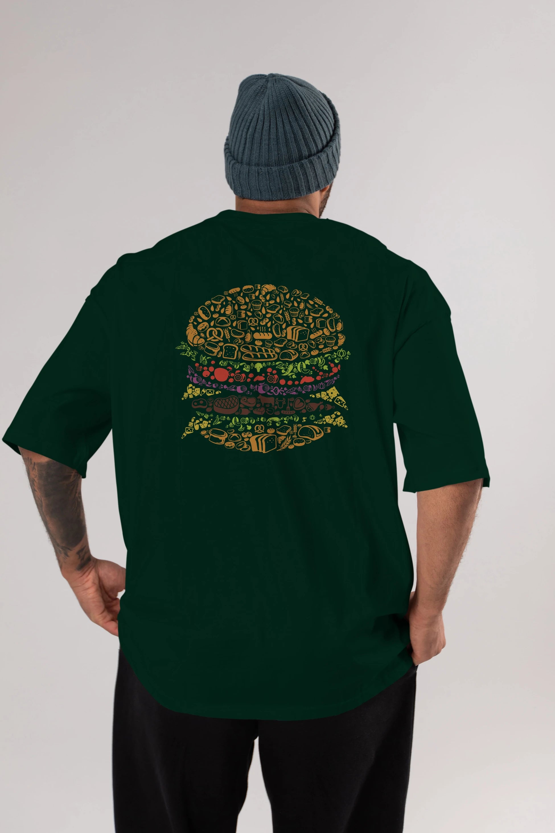 Burger Arka Baskılı Oversize t-shirt %100 pamuk Erkek Kadın Unisex