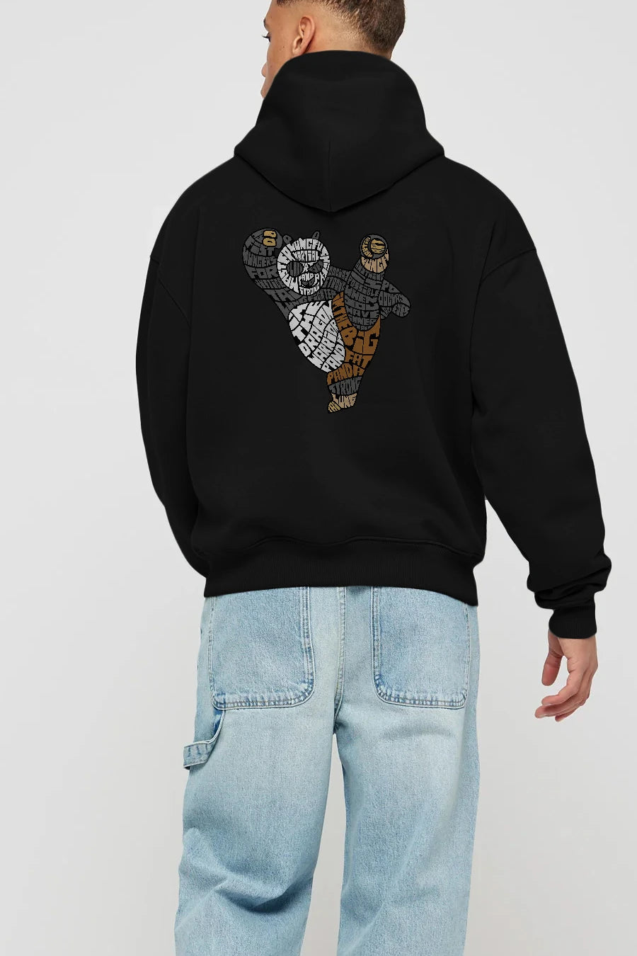 Warrior Panda Arka Baskılı Hoodie Oversize Kapüşonlu Sweatshirt Erkek Kadın Unisex