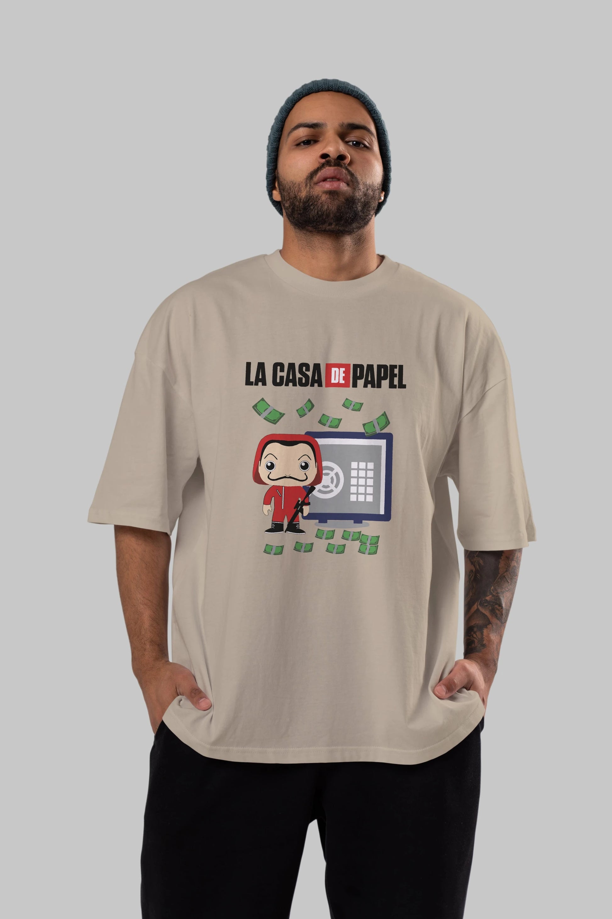 La Casa De Papel (4) Ön Baskılı Oversize t-shirt Erkek Kadın Unisex %100 Pamuk Bisiklet Yaka tişort