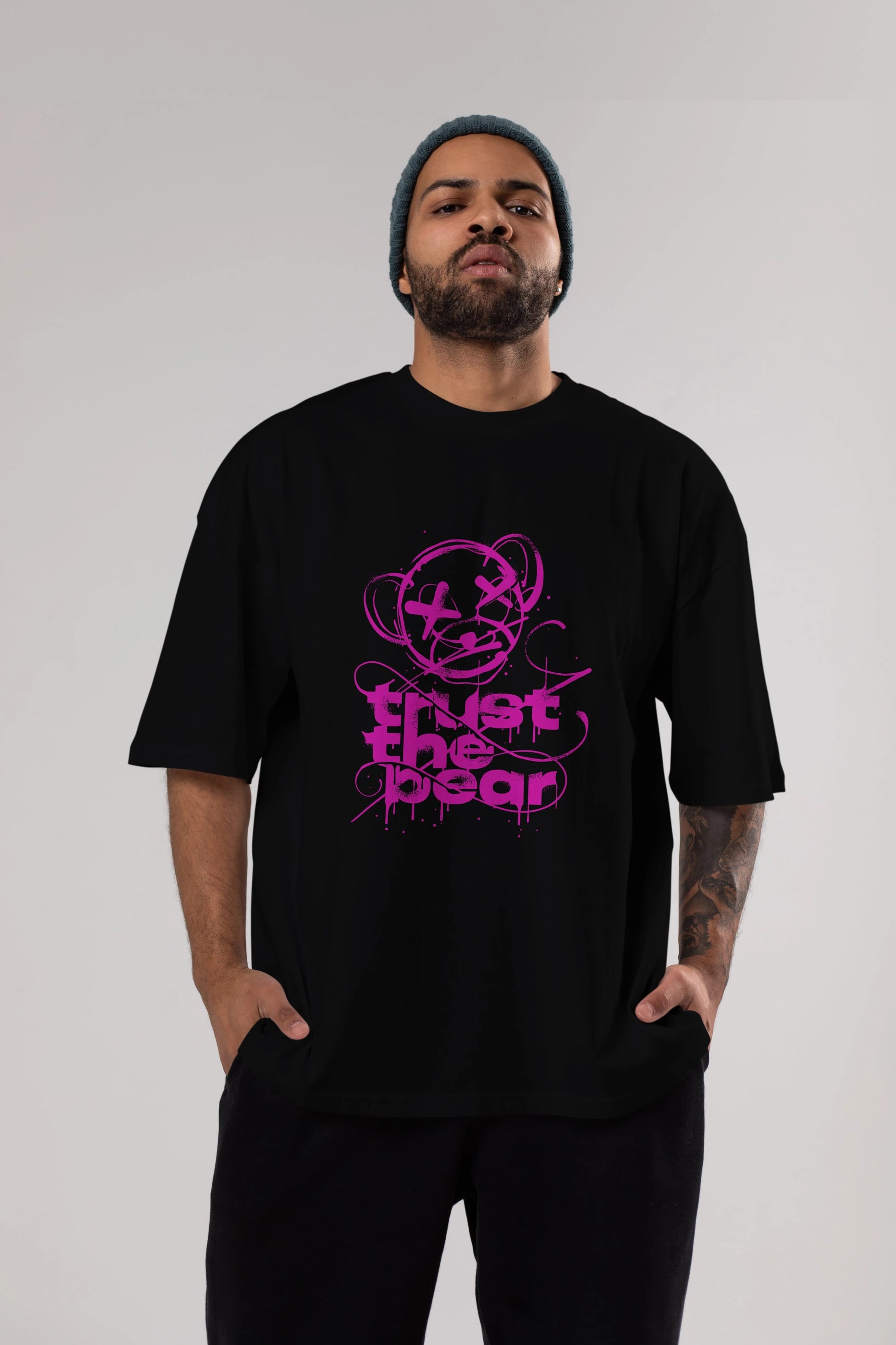 Trust The Bear 2 Ön Baskılı Oversize t-shirt Erkek Kadın Unisex