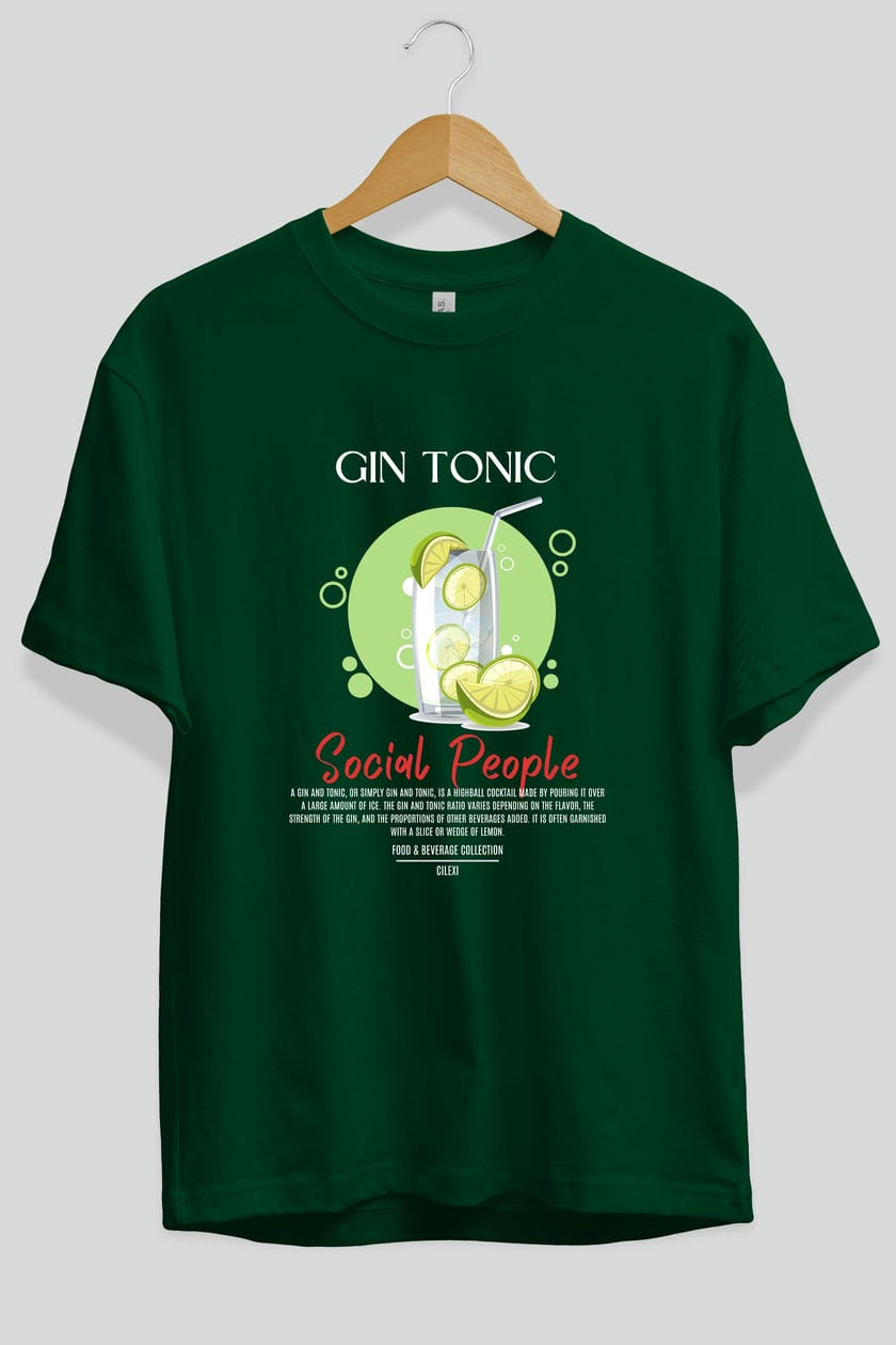 Gın Tonıc Kokteyl Serisi ön Baskılı Oversize t-shirt Erkek Kadın %100 Pamuk Bisiklet Yaka tişort
