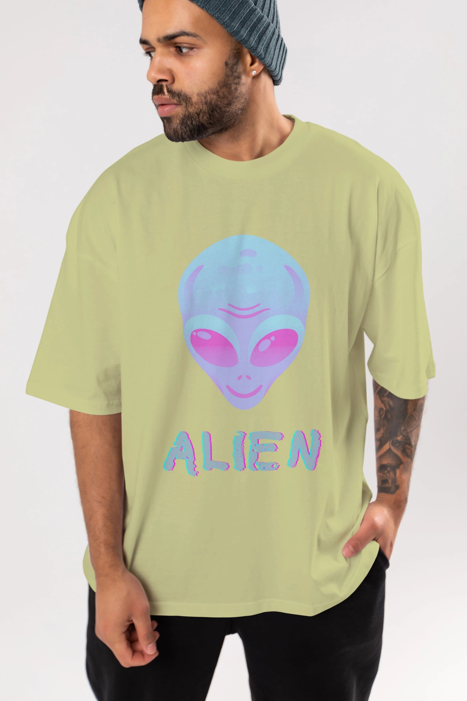 Alien Ön Baskılı Oversize t-shirt Erkek Kadın Unisex