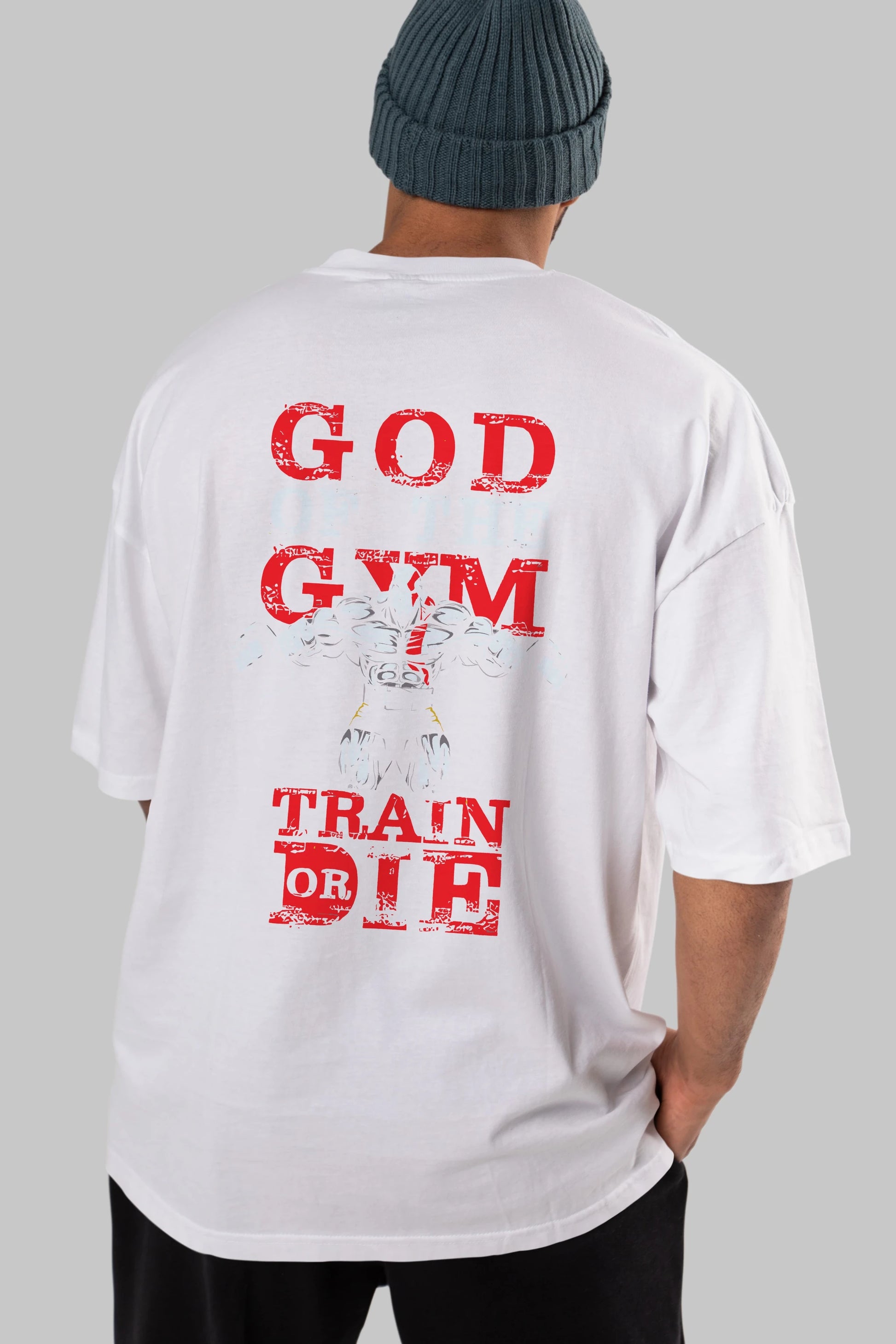 God of The GYM Arka Baskılı Oversize t-shirt Erkek Kadın Unisex %100 Pamuk Bisiklet Yaka tişort