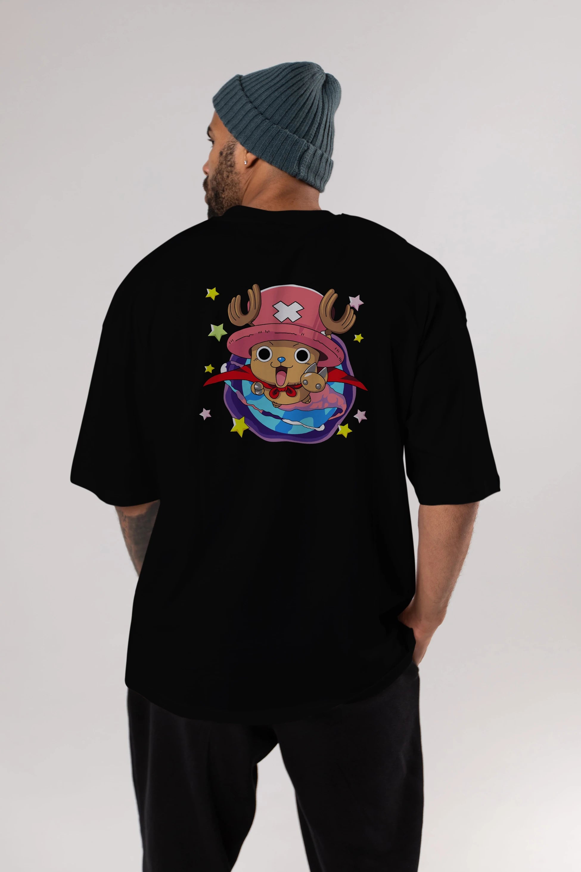 Tony Tony Chopper Anime Arka Baskılı Oversize t-shirt Erkek Kadın Unisex %100 pamuk tişort