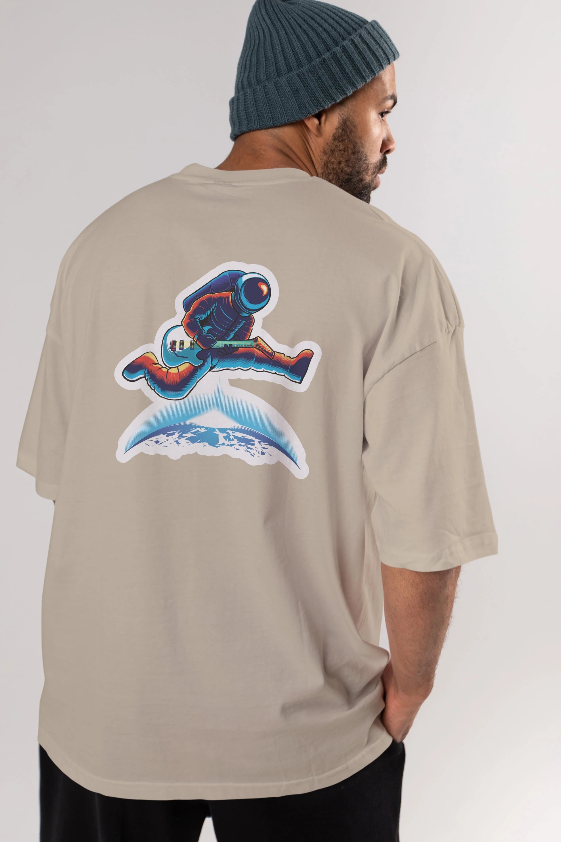 Astroguitar Sticker Arka Baskılı Oversize t-shirt Erkek Kadın Unisex