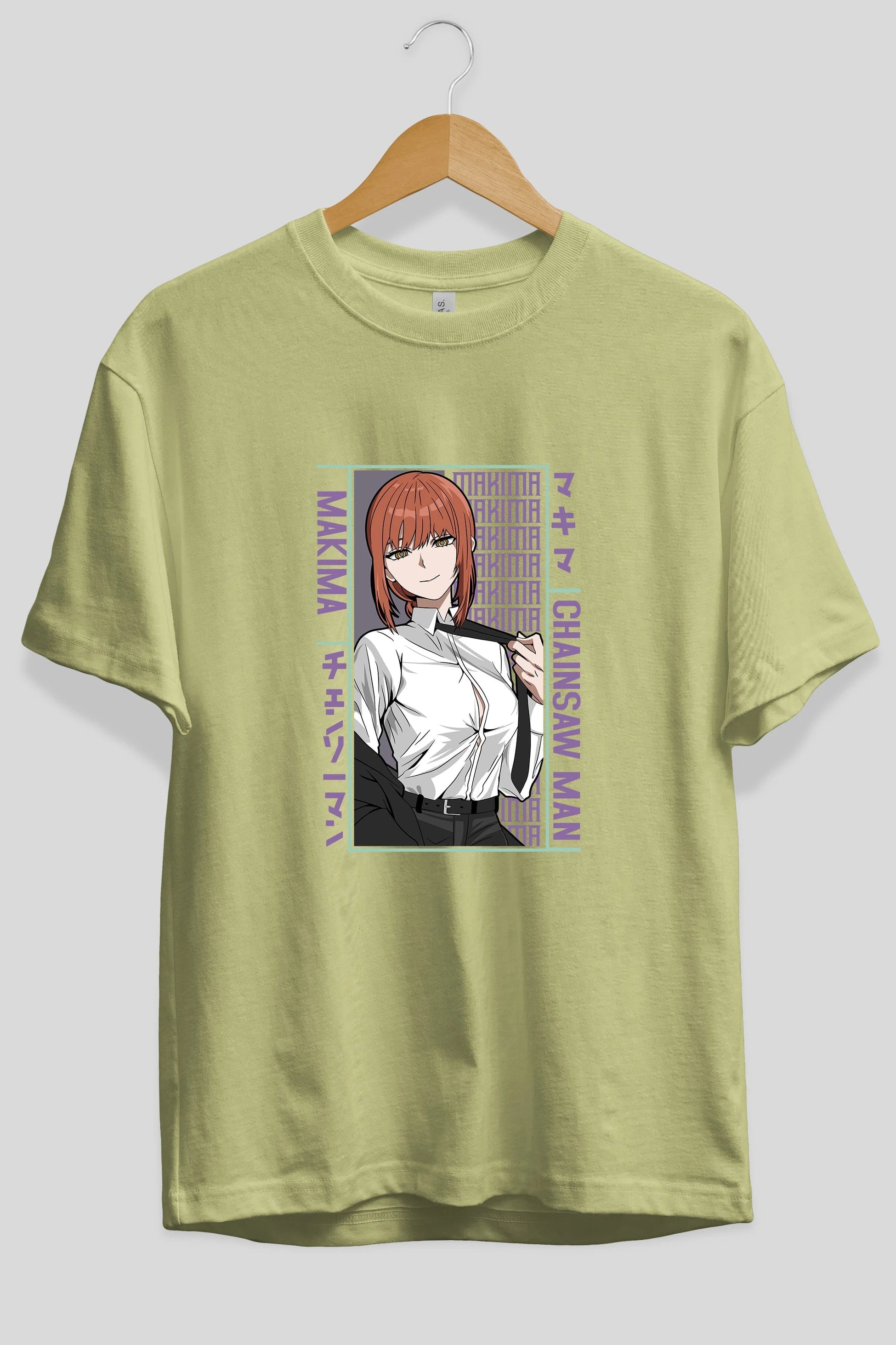 Makima Chain Saw Man Anime Ön Baskılı Oversize t-shirt %100 pamuk Erkek Kadın Unisex