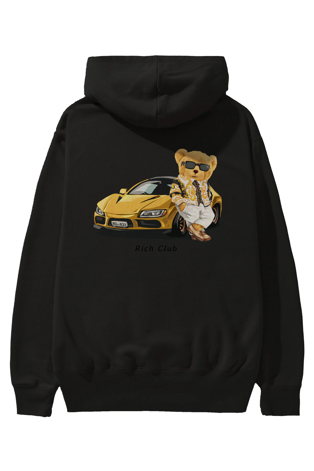 Teddy Bear Rich Club Arka Baskılı Hoodie Oversize Kapüşonlu Sweatshirt Erkek Kadın Unisex