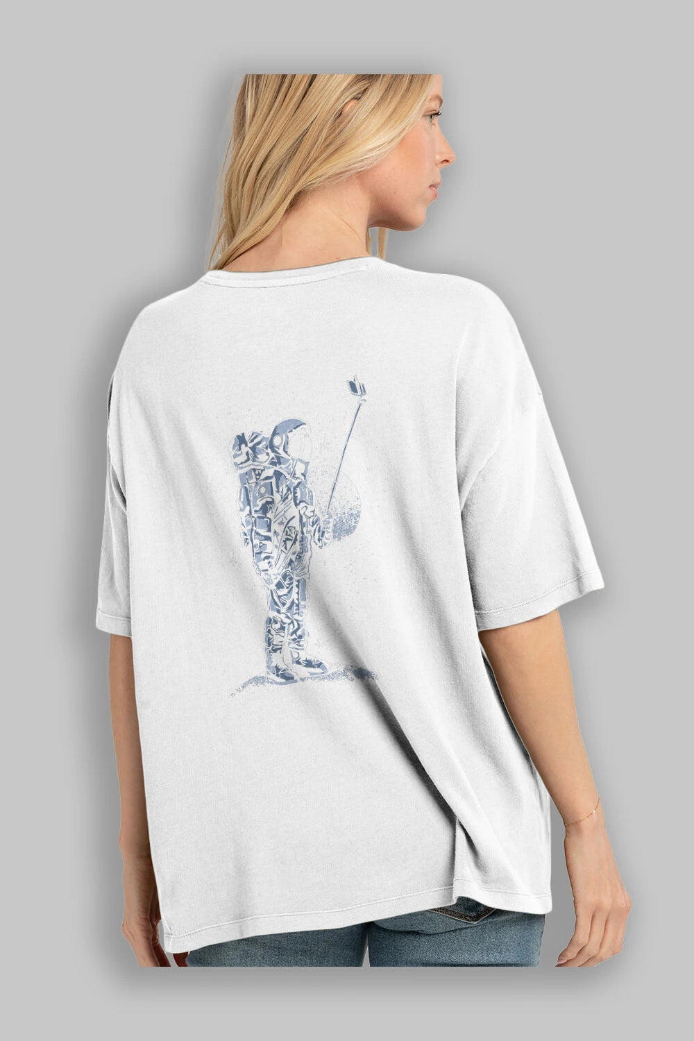 Selfie Astronaut Arka Baskılı Oversize t-shirt Erkek Kadın Unisex %100 Pamuk