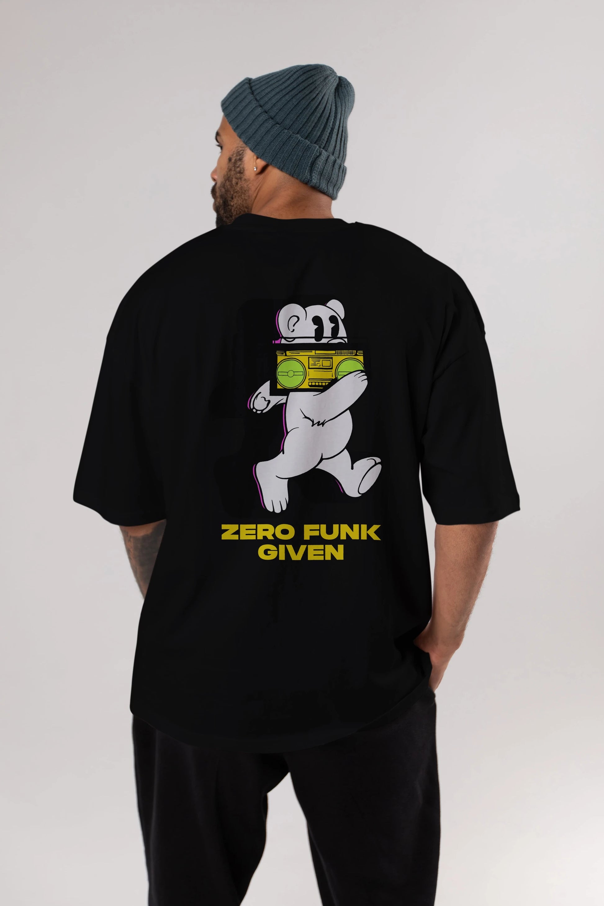 Zero Funk Given Bear Arka Baskılı Oversize t-shirt Erkek Kadın Unisex