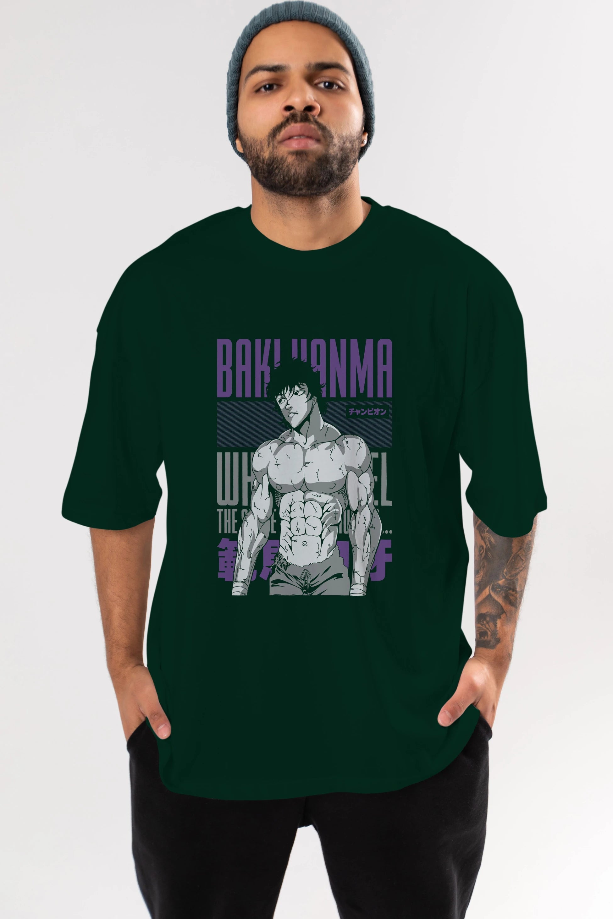 BAKI HANMA (2) Anime Ön Baskılı Oversize t-shirt %100 pamuk Erkek Kadın Unisex