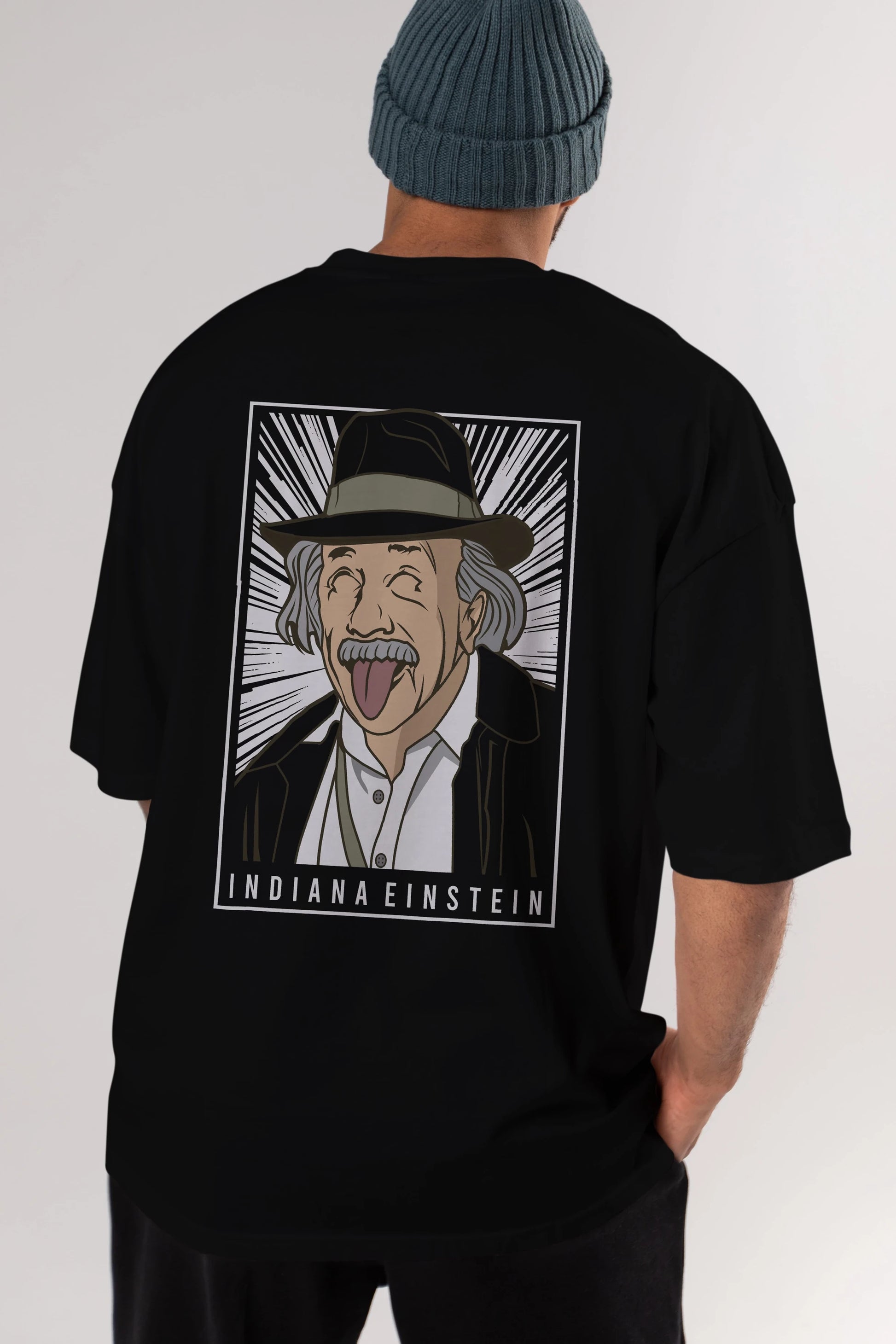 Indiana Jones Einstein Arka Baskılı Oversize t-shirt Erkek Kadın Unisex %100 Pamuk tişort