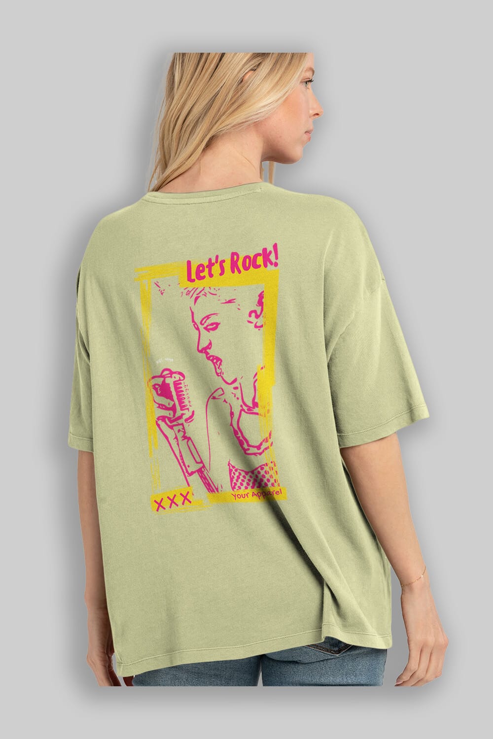 Let's Rock Yazılı Arka Baskılı Oversize t-shirt Erkek Kadın Unisex