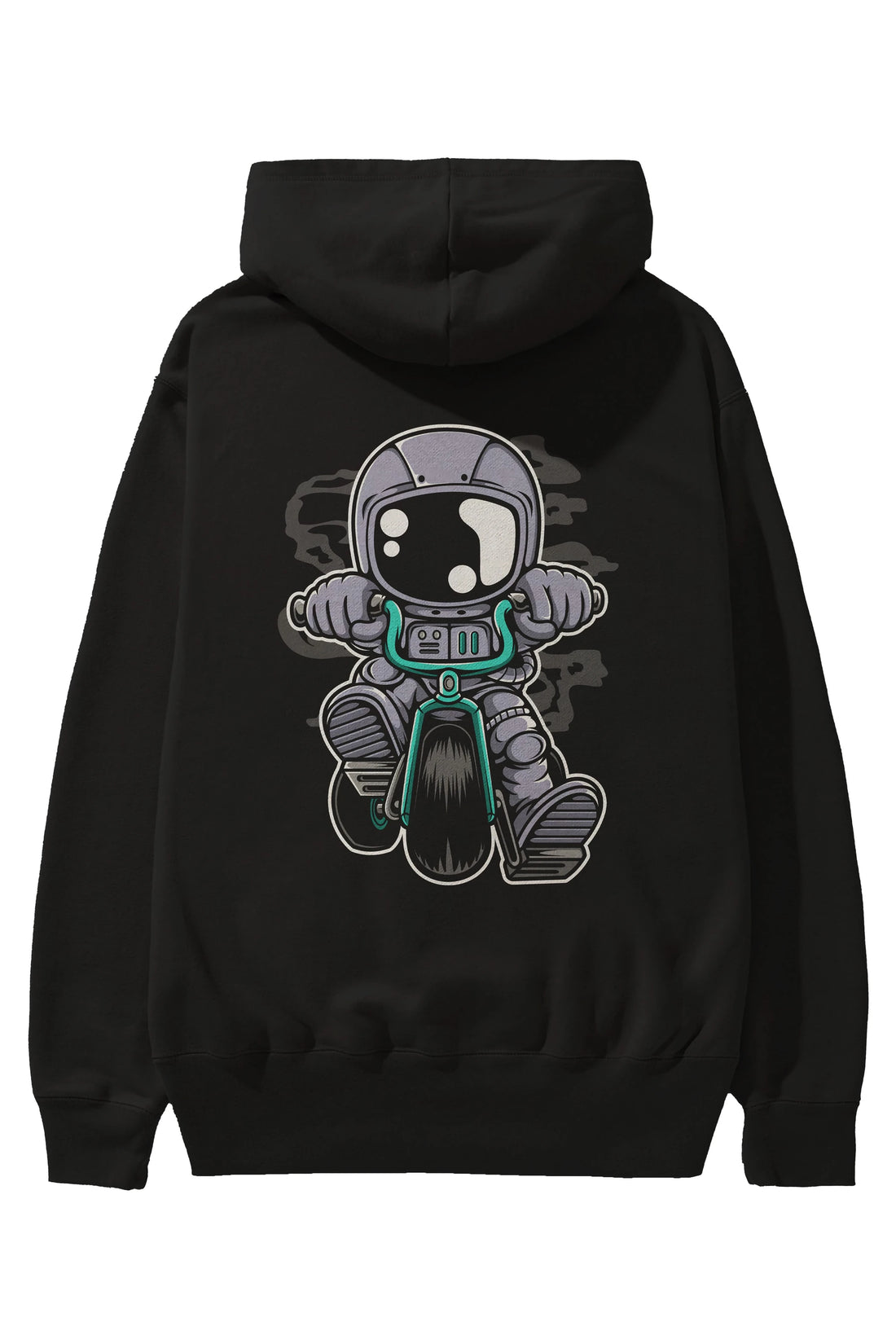 Astronaut Biker Arka Baskılı Hoodie Oversize Kapüşonlu Sweatshirt Erkek Kadın Unisex