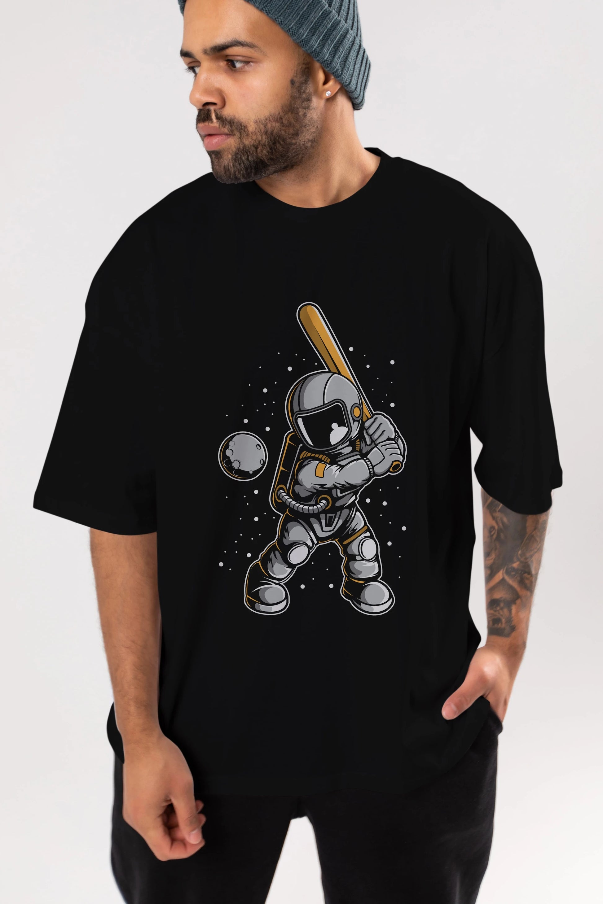 Astronaut Baseball Ön Baskılı Oversize t-shirt Erkek Kadın Unisex