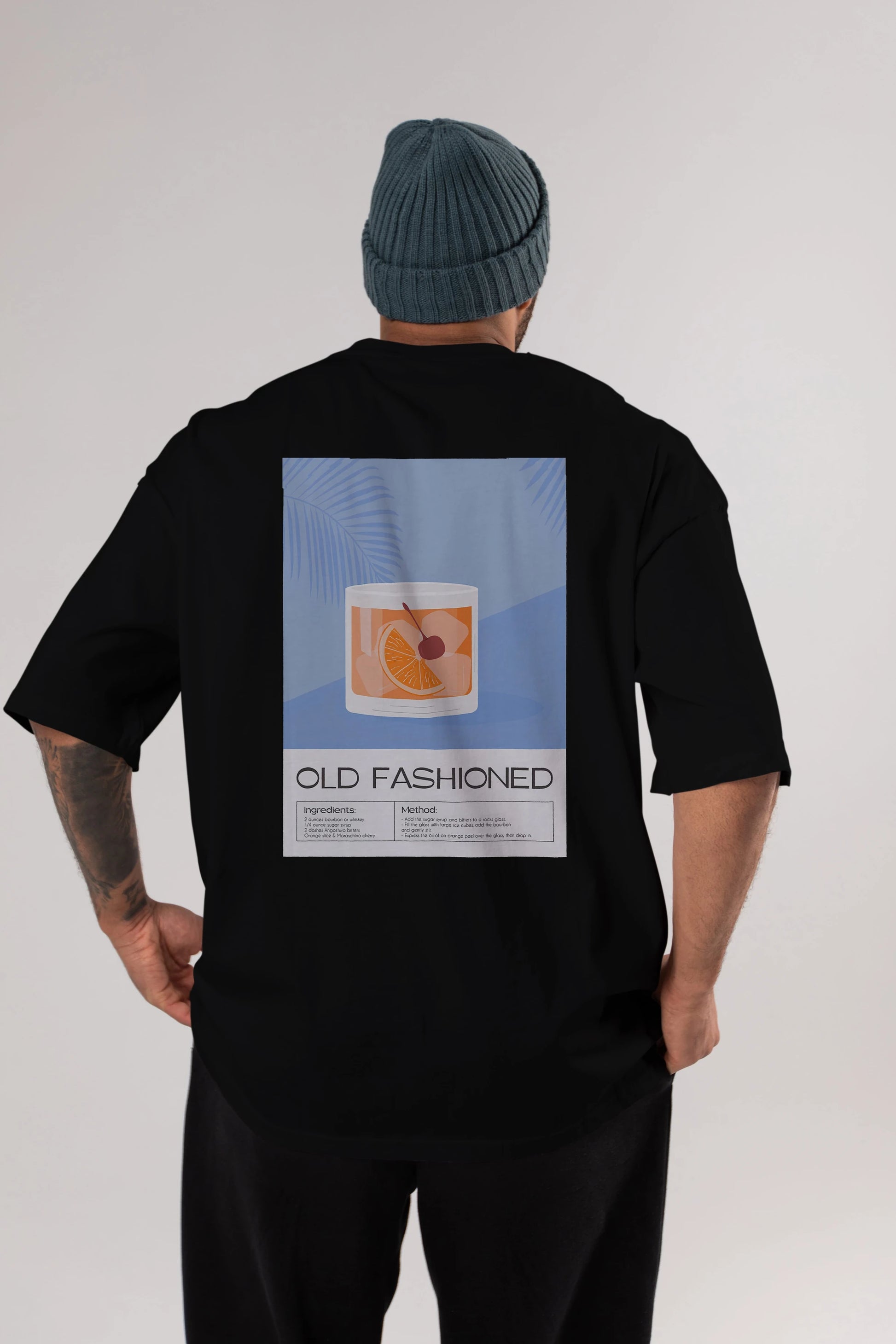 Old Fashioned 3 Arka Baskılı Oversize t-shirt Erkek Kadın Unisex %100 Pamuk Bisiklet Yaka tişort