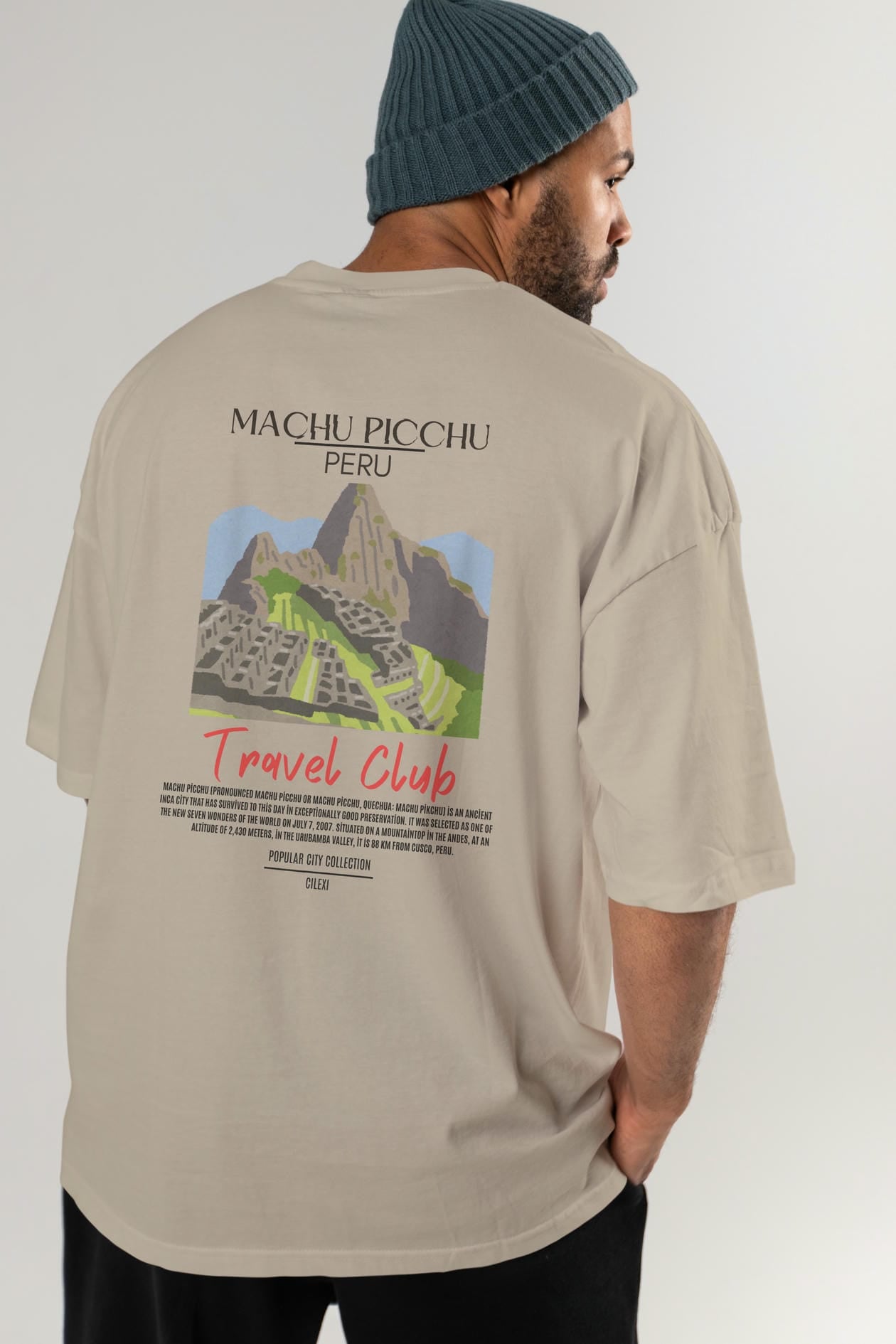 Machu Picchu Peru Arka Baskılı Oversize t-shirt Erkek Kadın Pamuk Bisiklet Yaka tişort