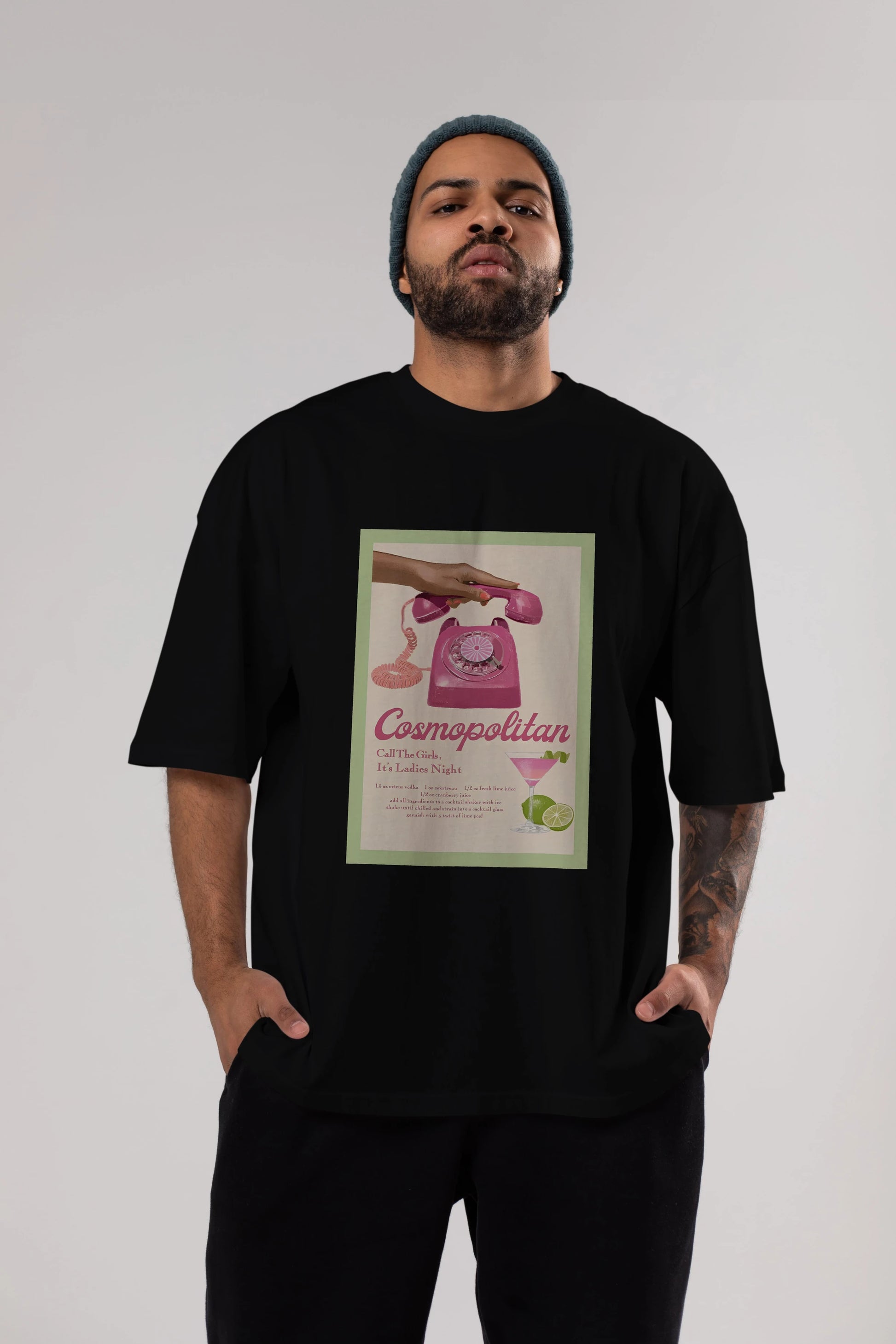 Cosmopolitan 5 Ön Baskılı Oversize t-shirt Erkek Kadın Unisex %100 Pamuk Bisiklet Yaka tişort