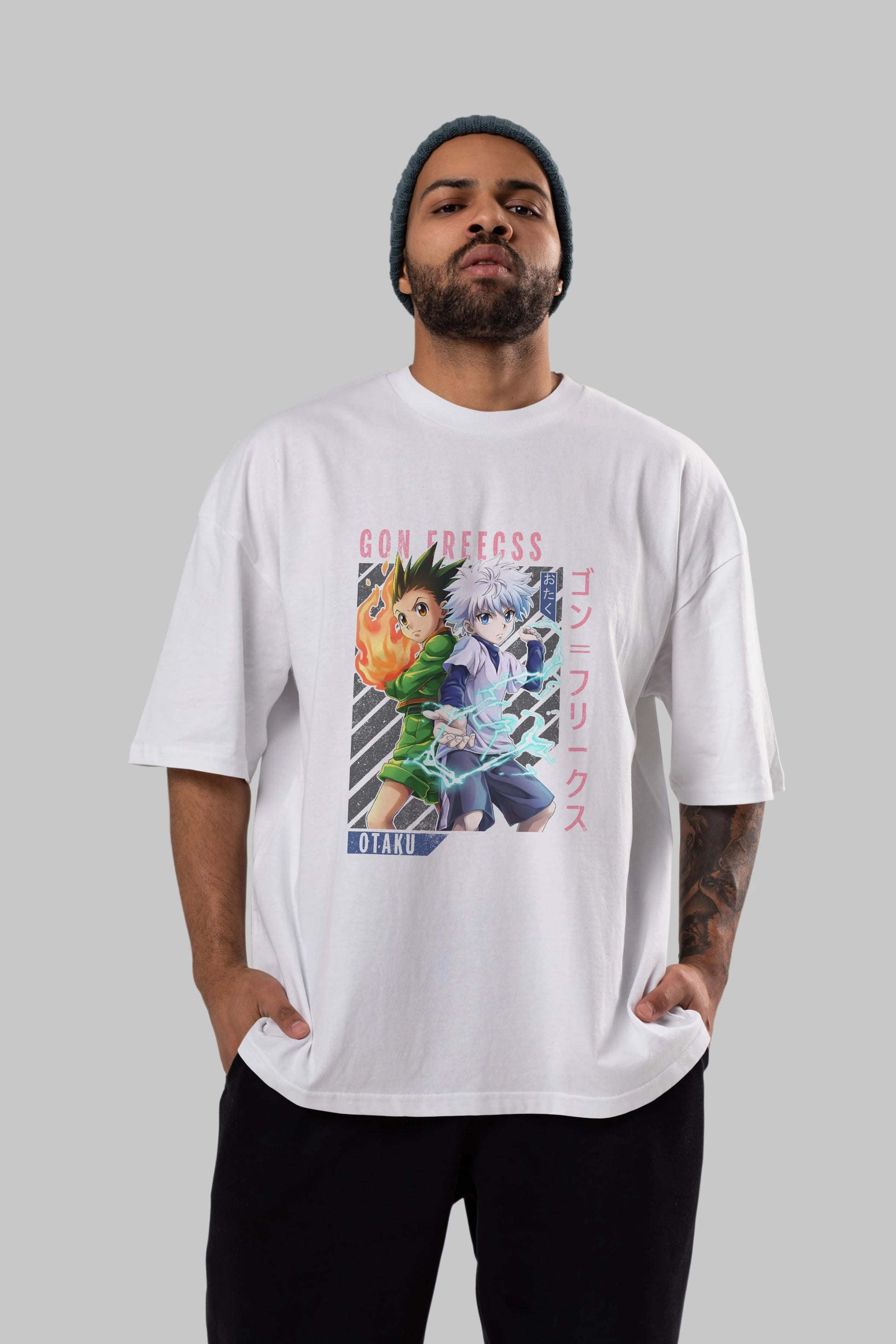 Gon Freecss HUNTER X HUNTER 1 Anime Ön Baskılı Oversize t-shirt %100 pamuk Erkek Kadın Unisex