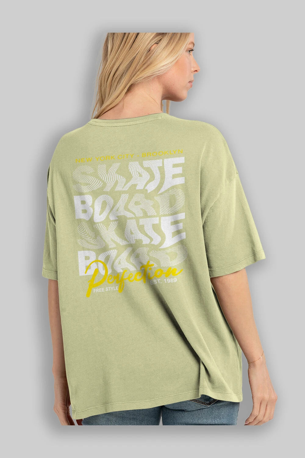 New York City and Brooklyn Arka Baskılı Oversize t-shirt Erkek Kadın Unisex