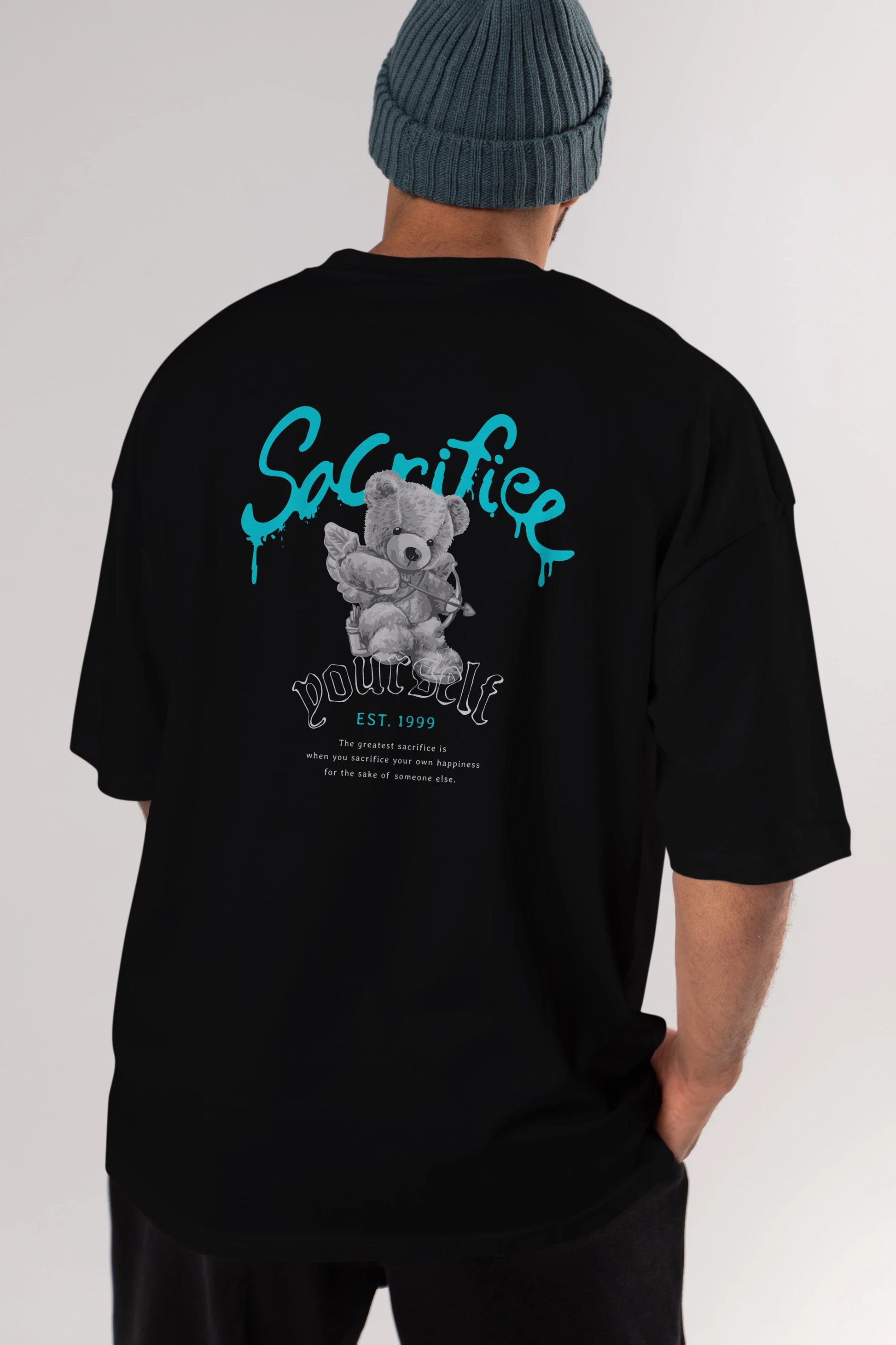 Sacrifice Yourself Bear Arka Baskılı Oversize t-shirt Erkek Kadın Unisex