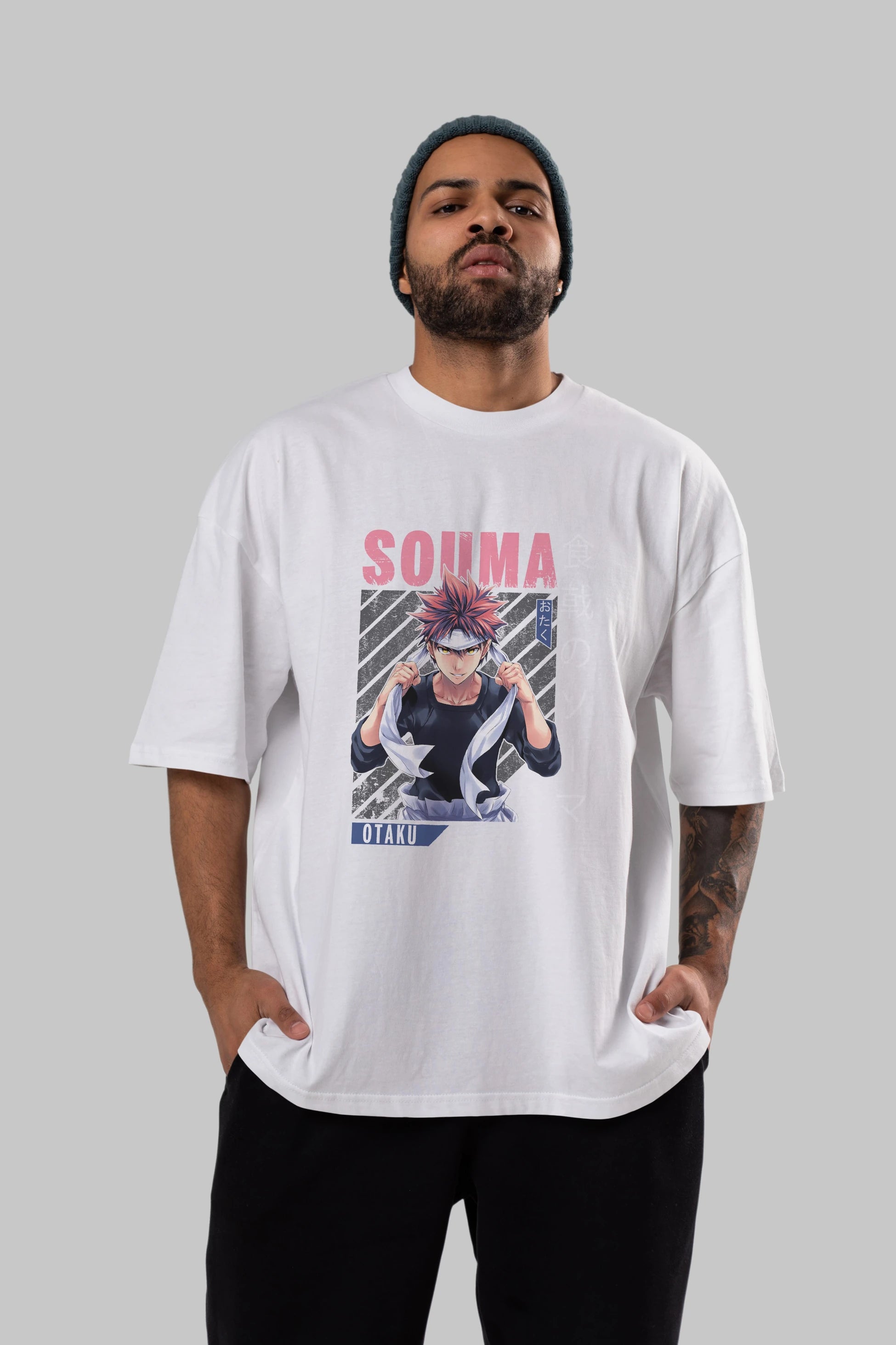 Souma Yukihira 8 Anime Ön Baskılı Oversize t-shirt %100 pamuk Erkek Kadın Unisex