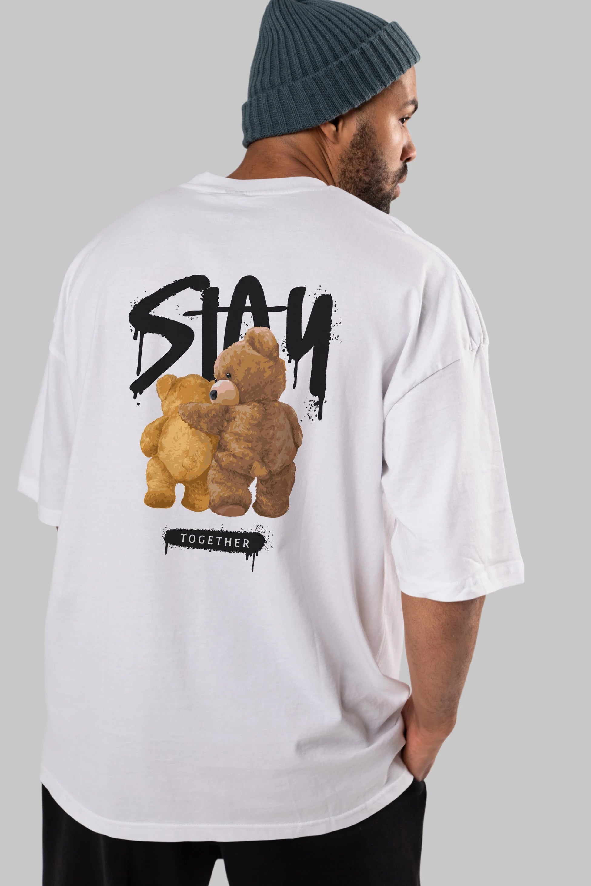 Stay Together Bear Arka Baskılı Oversize t-shirt Erkek Kadın Unisex