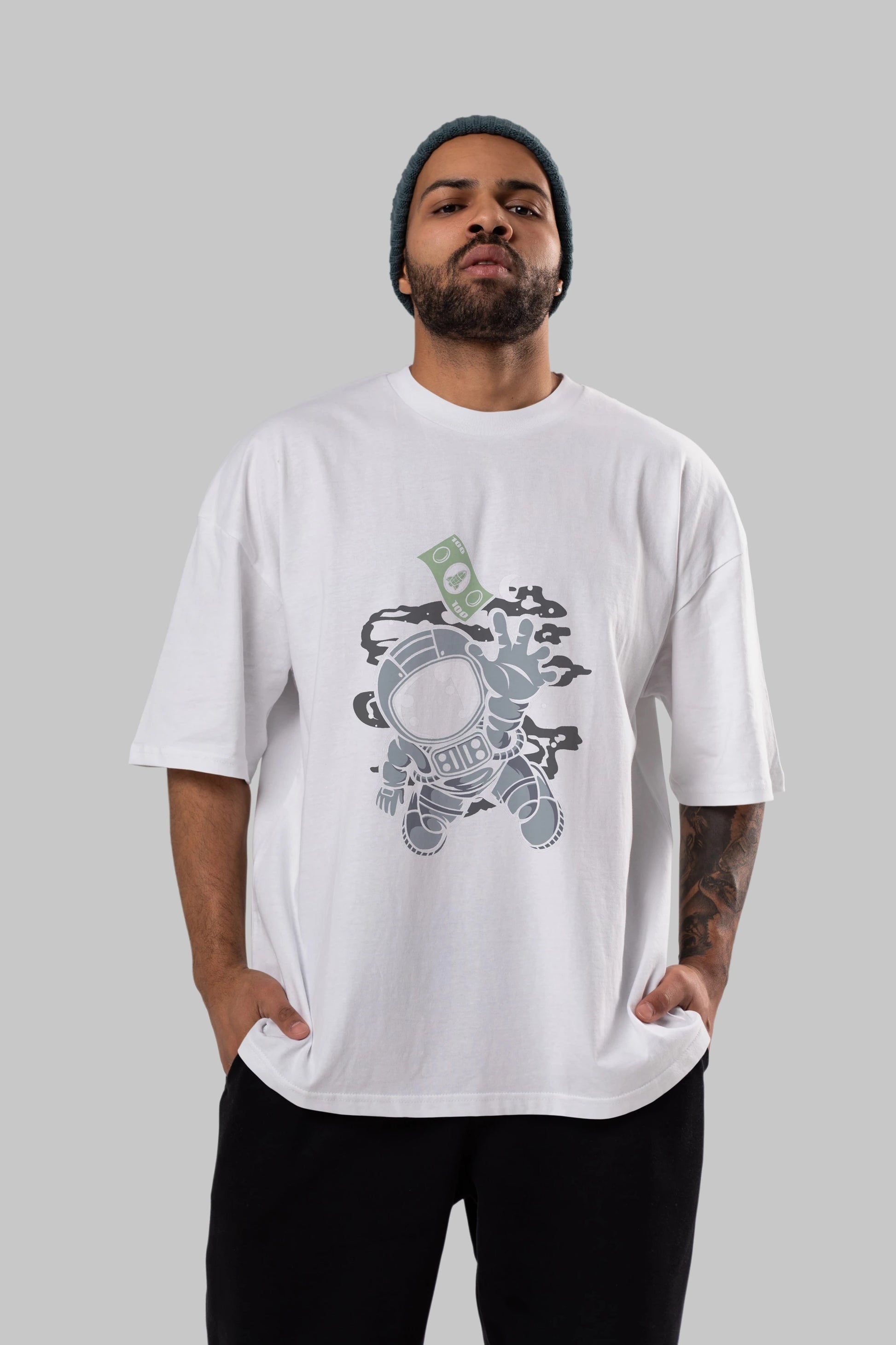 Astronaut Dollar Ön Baskılı Oversize t-shirt Erkek Kadın Unisex