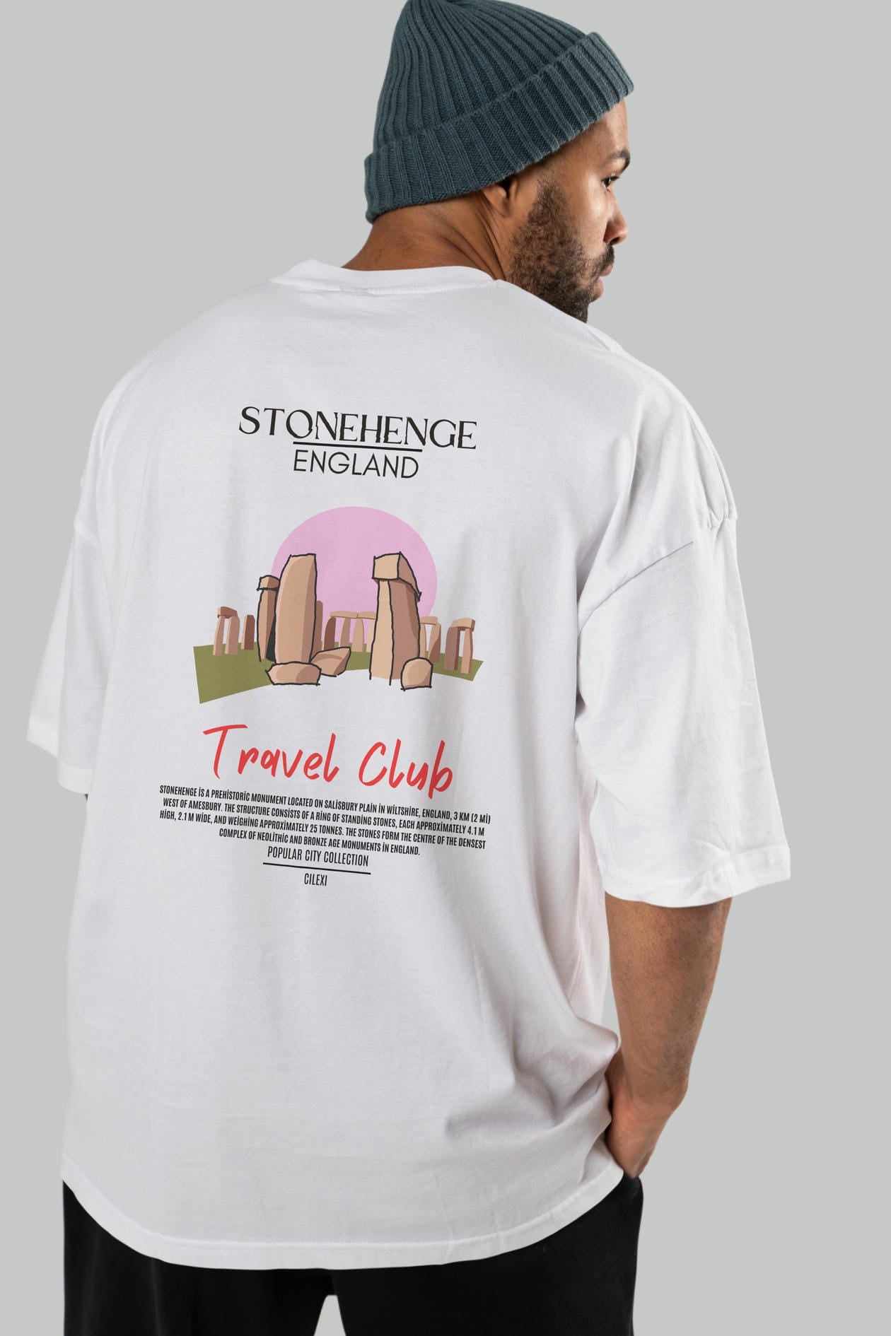 Stonehenge England Arka Baskılı Oversize t-shirt Erkek Kadın Pamuk Bisiklet Yaka tişort
