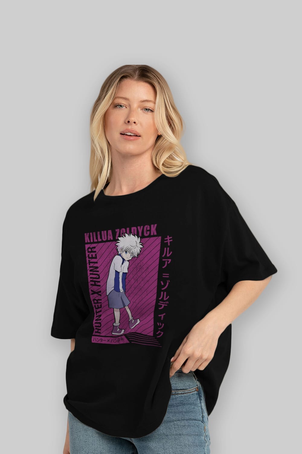 Killua Zoldyck 3 1 Anime Ön Baskılı Oversize t-shirt %100 pamuk Erkek Kadın Unisex