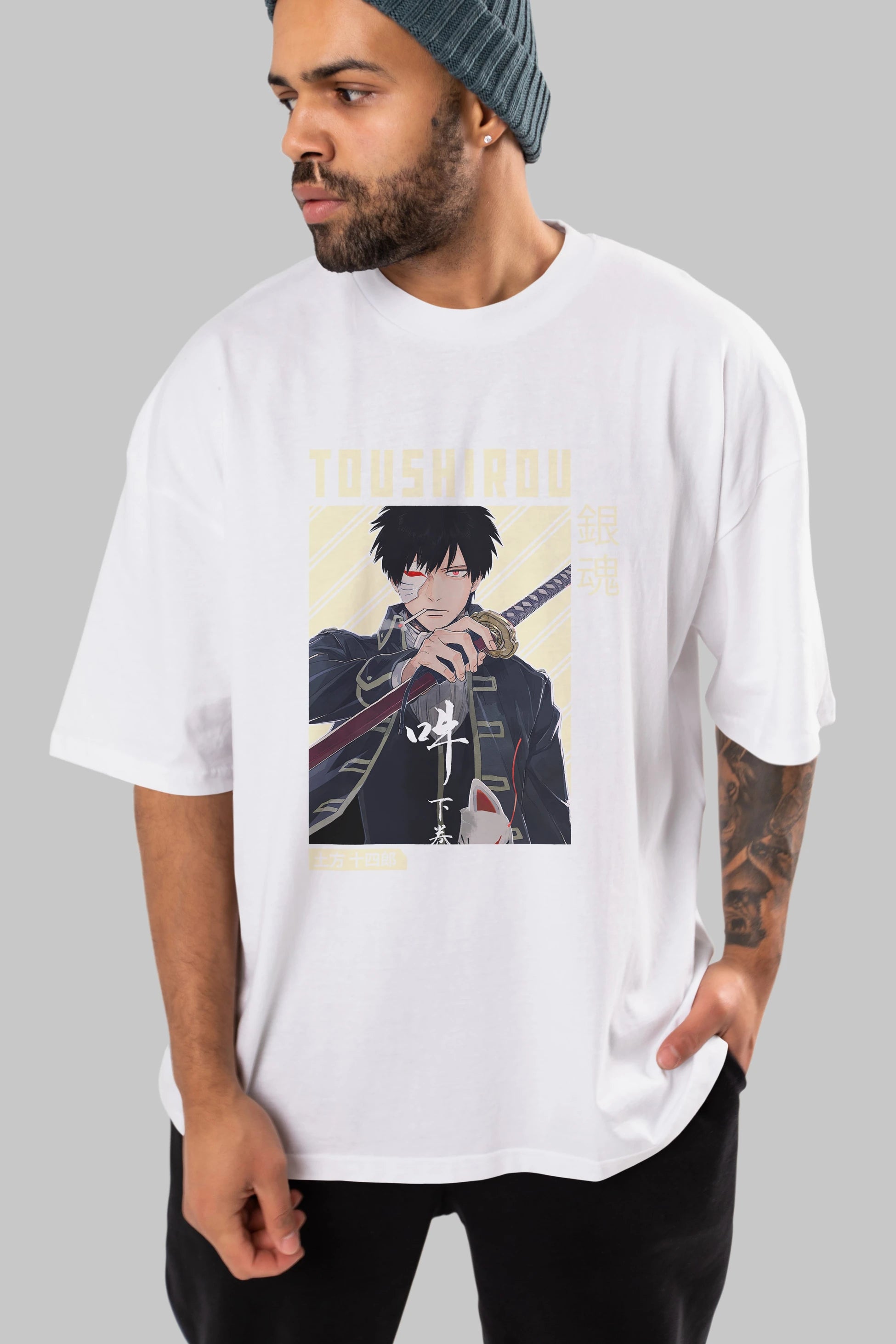 Toushirou Hijikata Anime Ön Baskılı Oversize t-shirt %100 pamuk Erkek Kadın Unisex