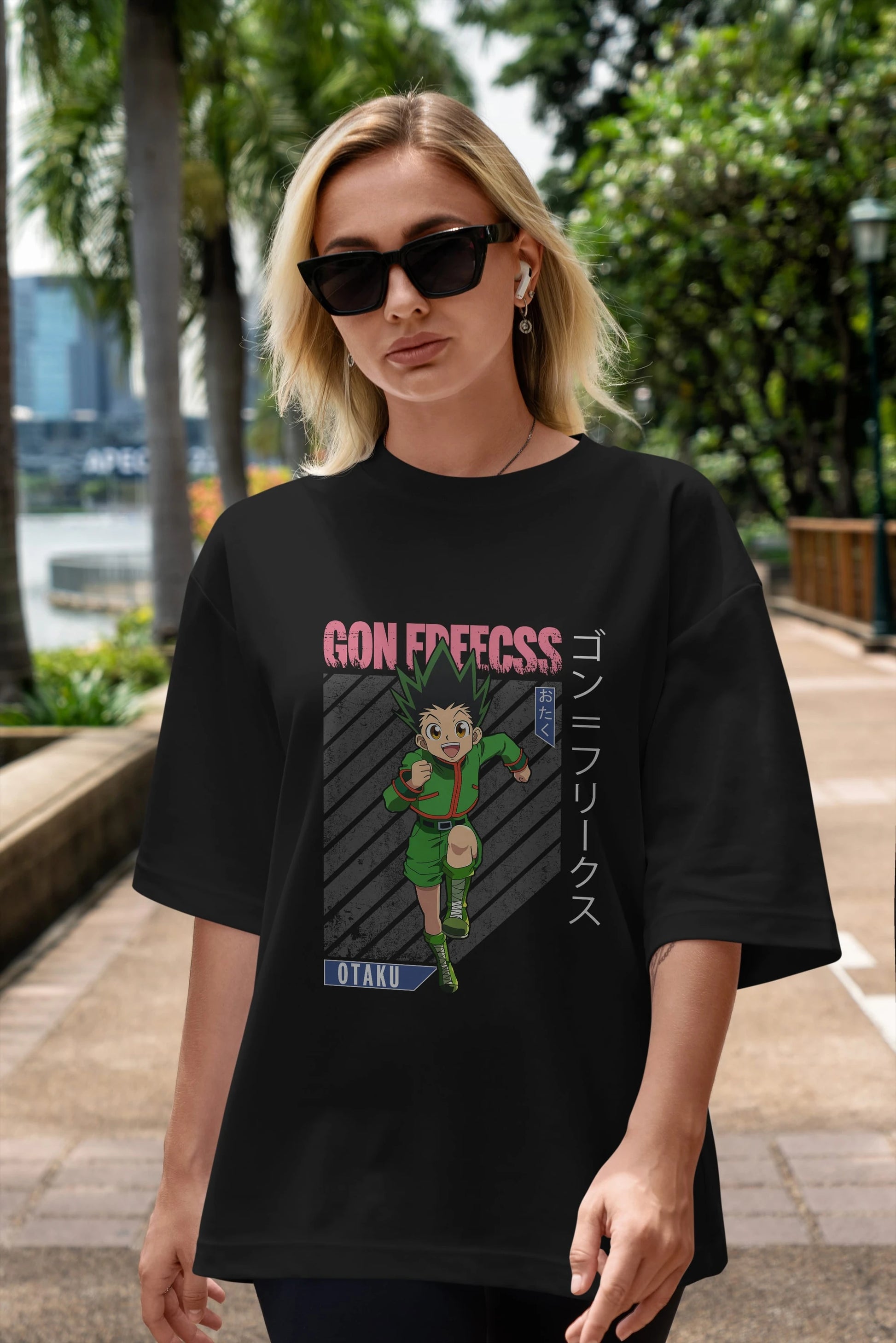 Gon Freecss HUNTER X HUNTER Anime Ön Baskılı Oversize t-shirt %100 pamuk Erkek Kadın Unisex