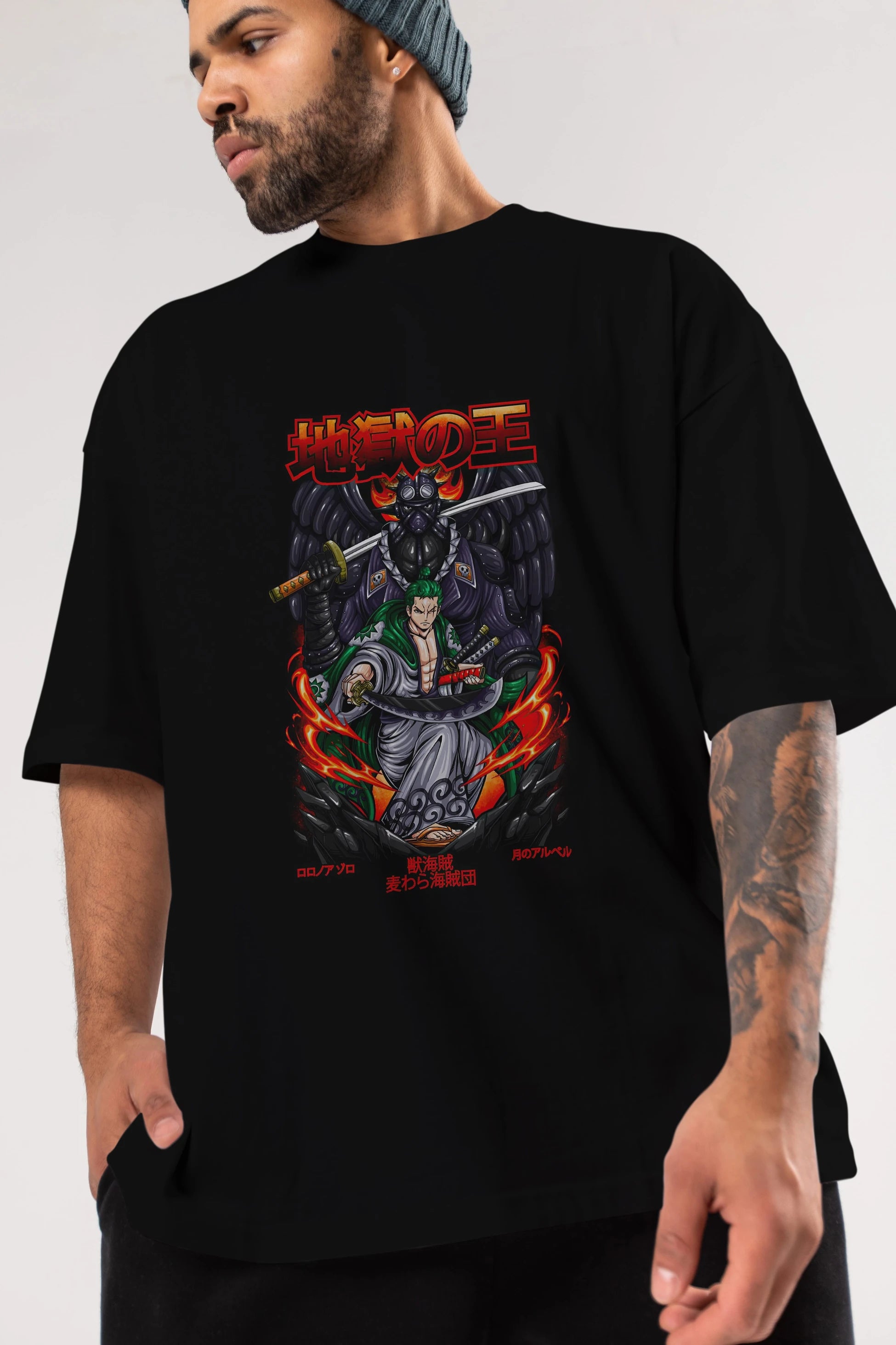 Roronoa Zoro 4 Anime Ön Baskılı Oversize t-shirt %100 pamuk Erkek Kadın Unisex