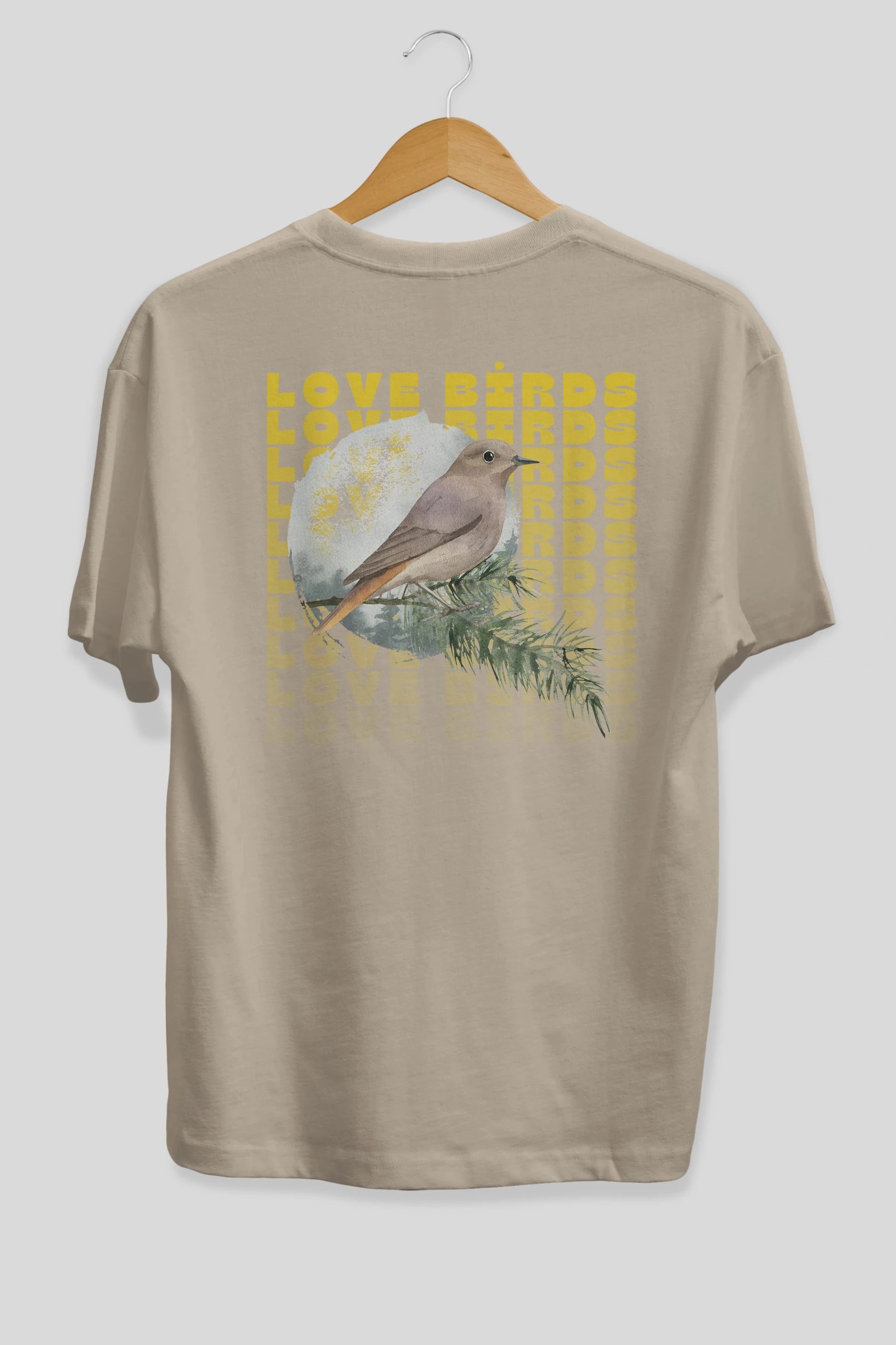 Love Birds Yazılı Arka Baskılı Oversize t-shirt Erkek Kadın Unisex