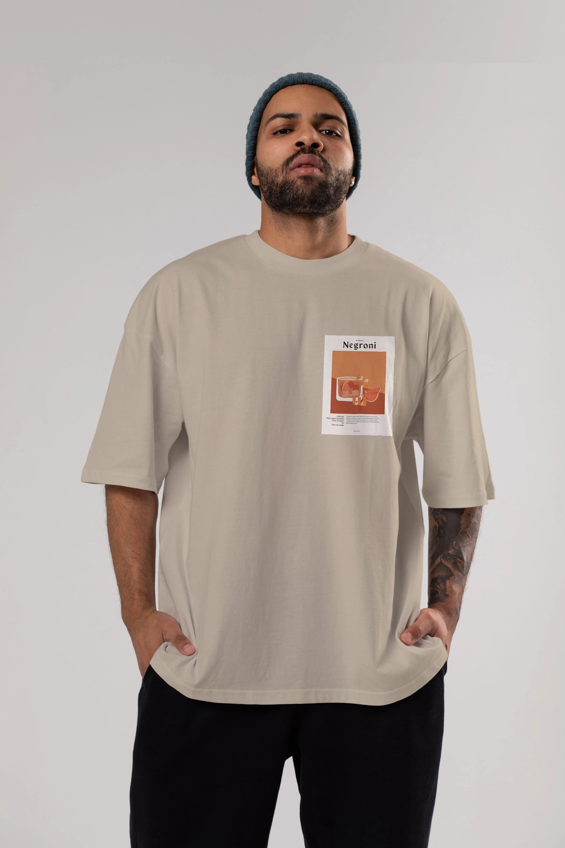 Mixology Negroni Ön Sol Baskılı Oversize t-shirt Erkek Kadın Unisex %100 Pamuk Bisiklet Yaka tişort