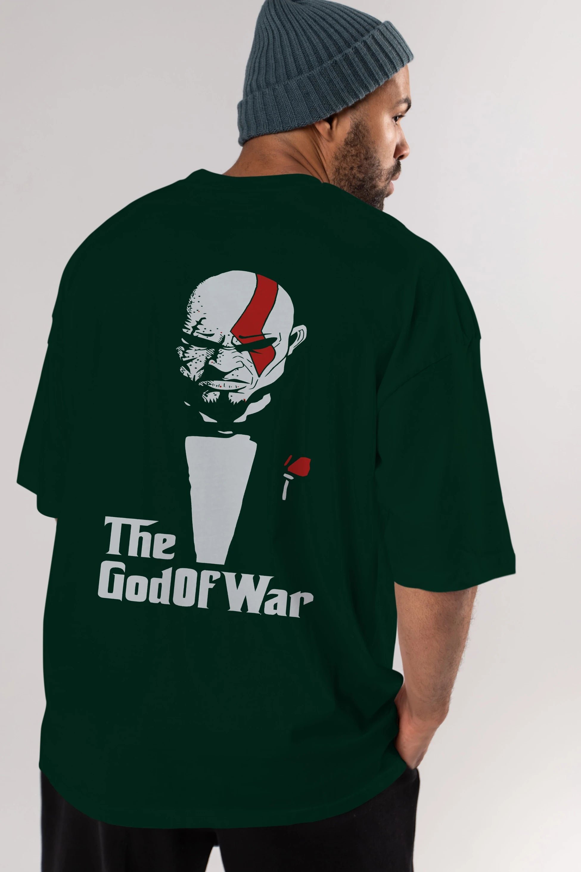 The God of War Arka Baskılı Oversize t-shirt Erkek Kadın Unisex %100 Pamuk Bisiklet Yaka tişort