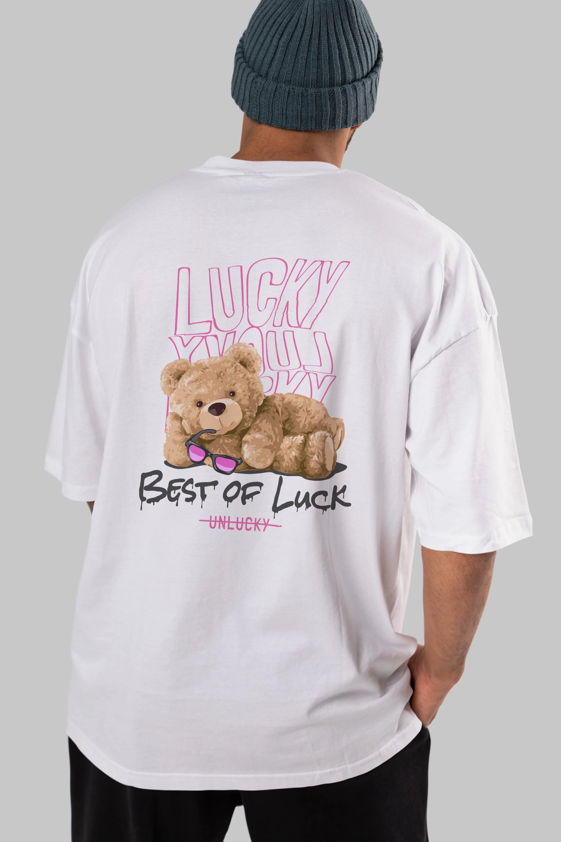 Best of Lucky Bear Arka Baskılı Oversize t-shirt Erkek Kadın Unisex