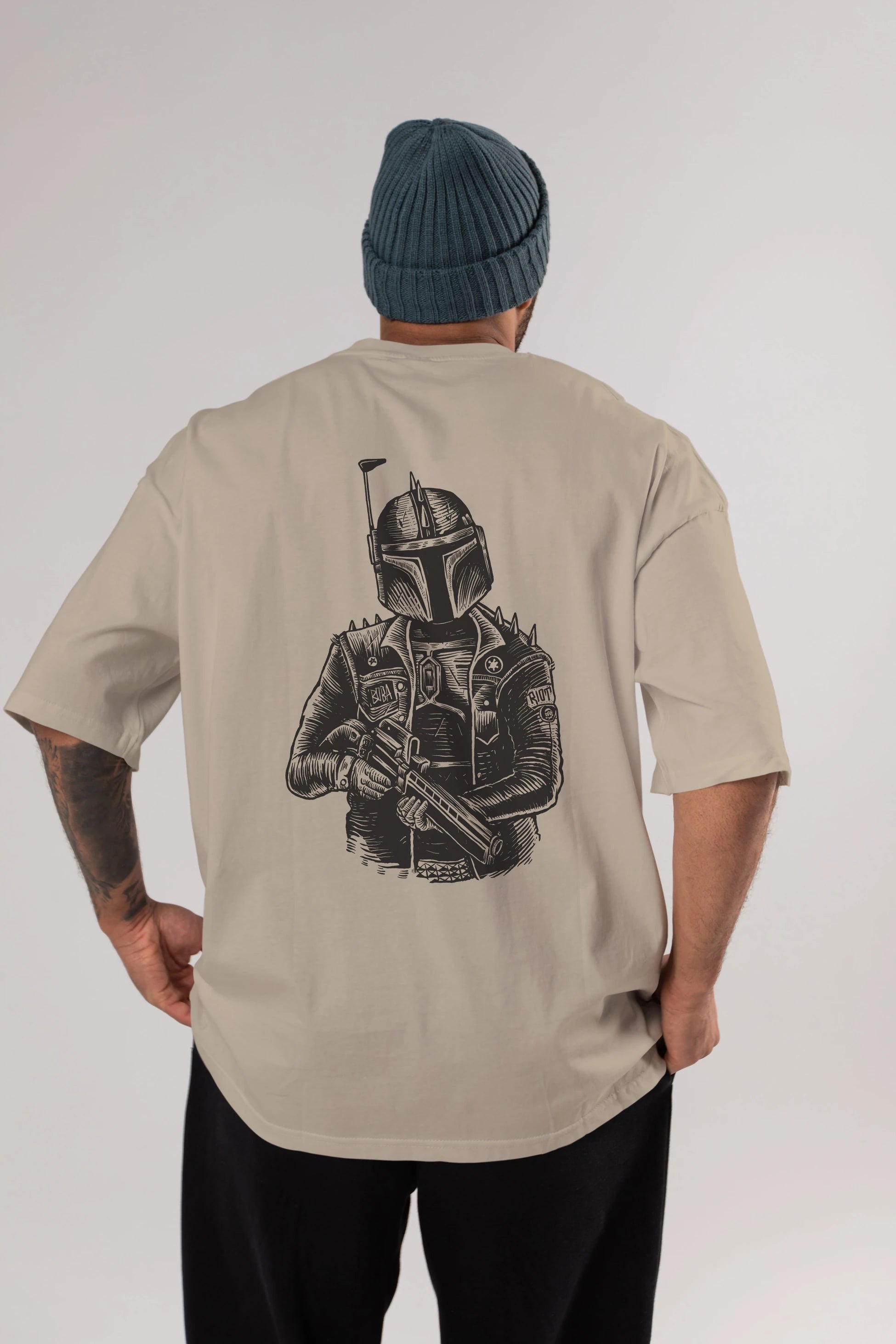 Boba Punk Arka Baskılı Oversize t-shirt Erkek Kadın Unisex %100 Pamuk