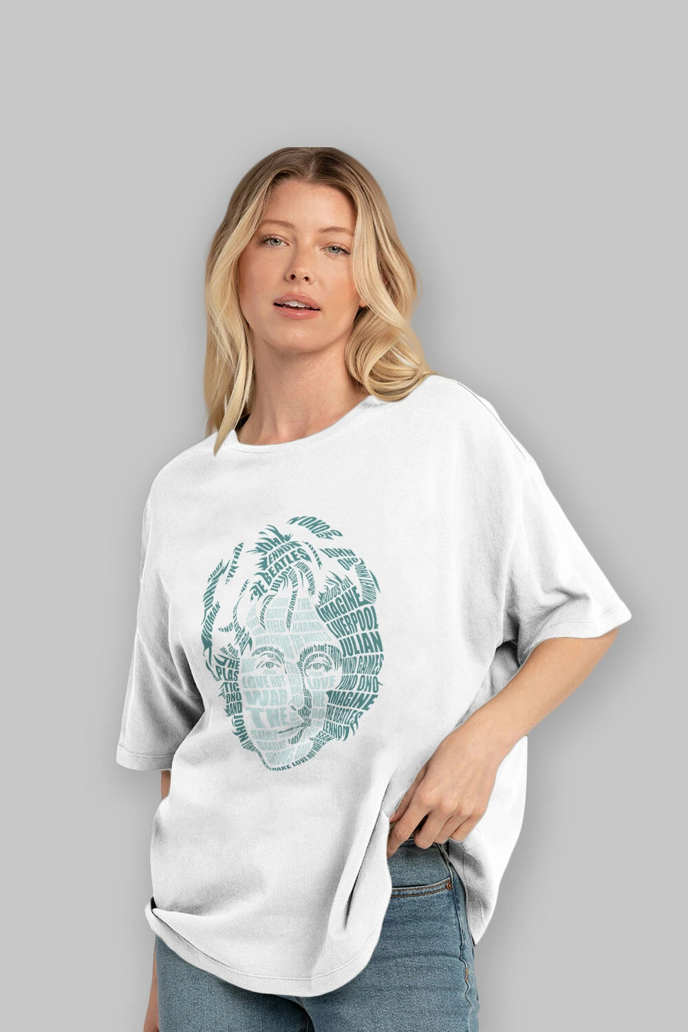 John Lennon Calligram Ön Baskılı Oversize t-shirt %100 pamuk Erkek Kadın Unisex