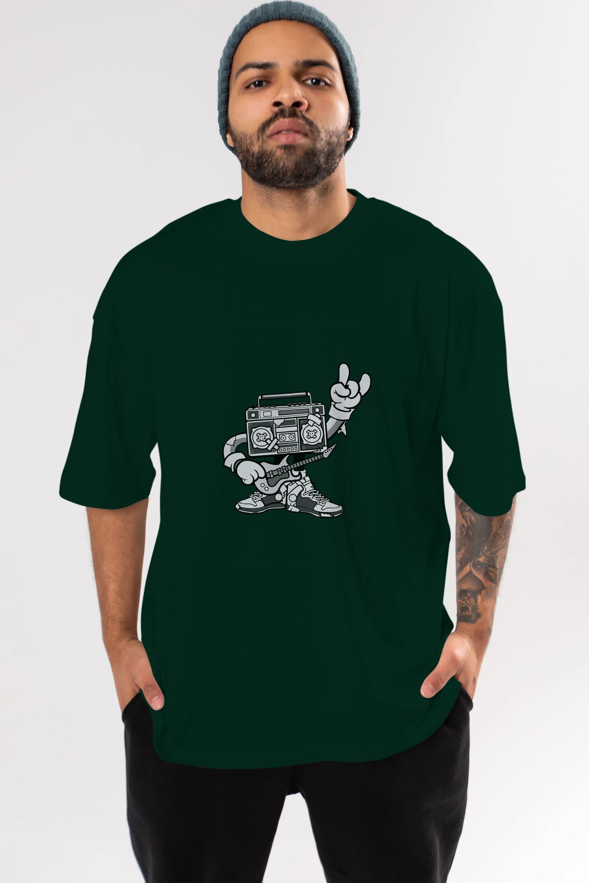 Boombox Rockstar Ön Baskılı Oversize t-shirt Erkek Kadın Unisex %100 Pamuk tişort
