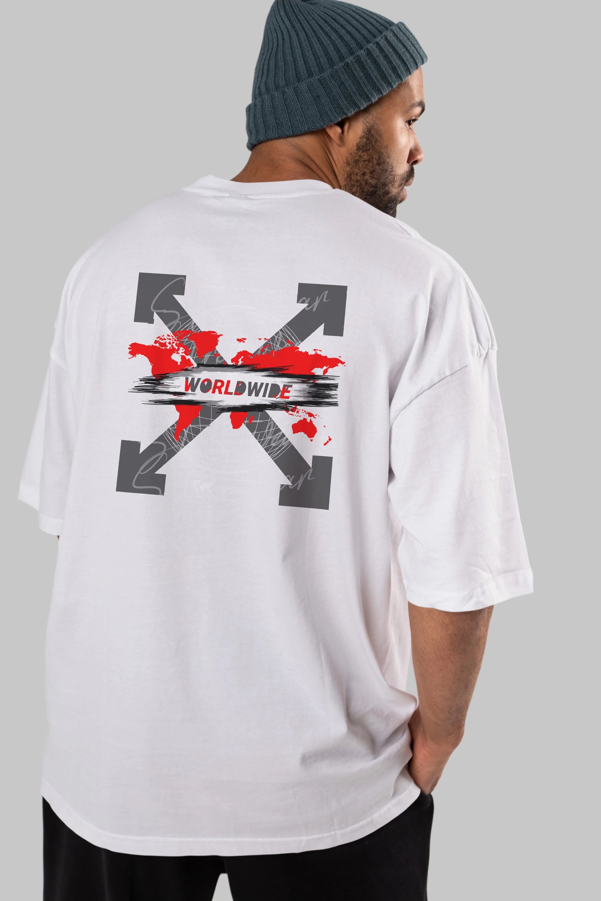 Worldwide Style Arka Baskılı Oversize t-shirt Erkek Kadın Unisex