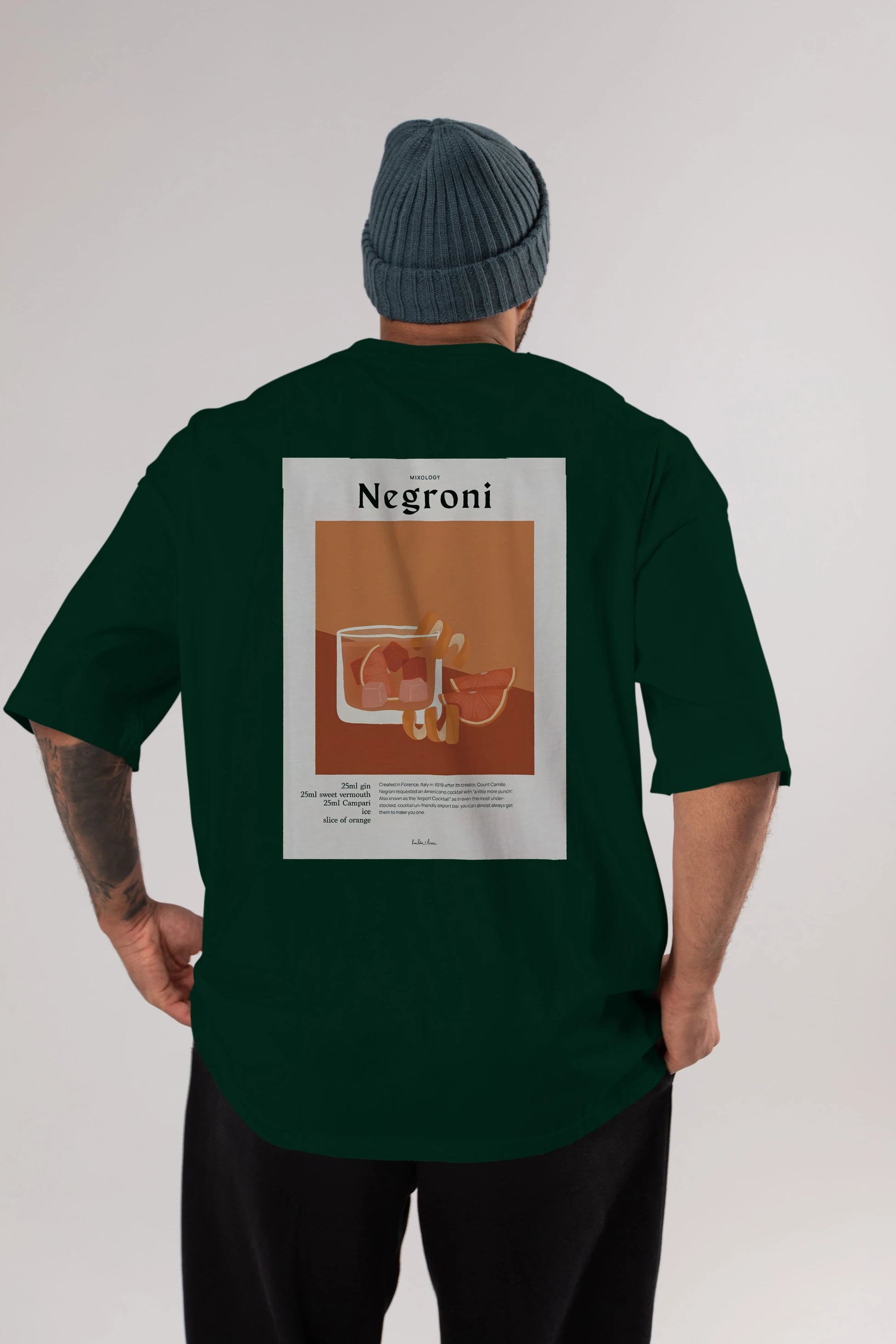 Mixology Negroni Arka Baskılı Oversize t-shirt Erkek Kadın Unisex %100 Pamuk Bisiklet Yaka tişort