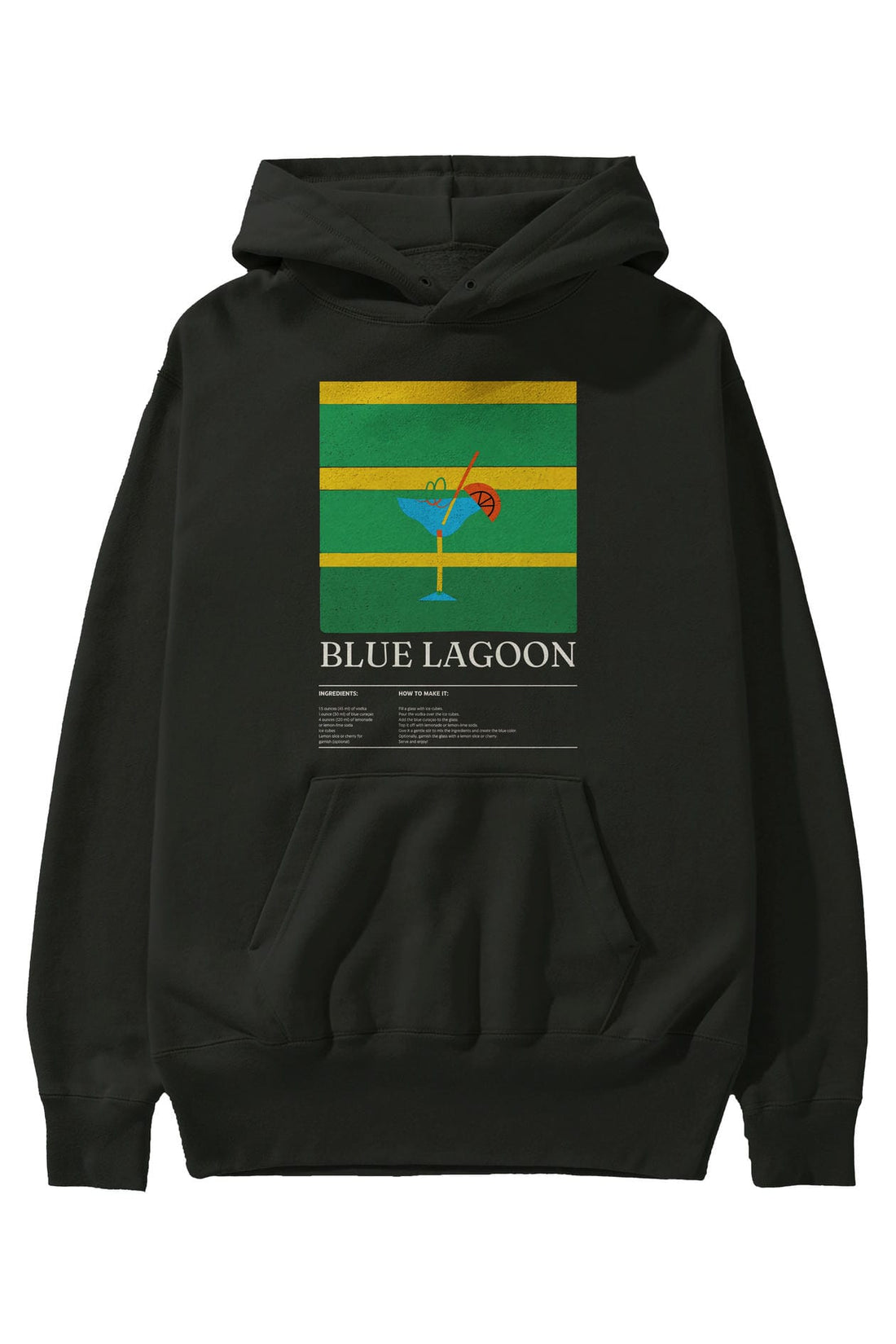 Blue Lagoon Kokteyl ön Baskılı Hoodie Oversize Kapüşonlu Sweatshirt Erkek Kadın