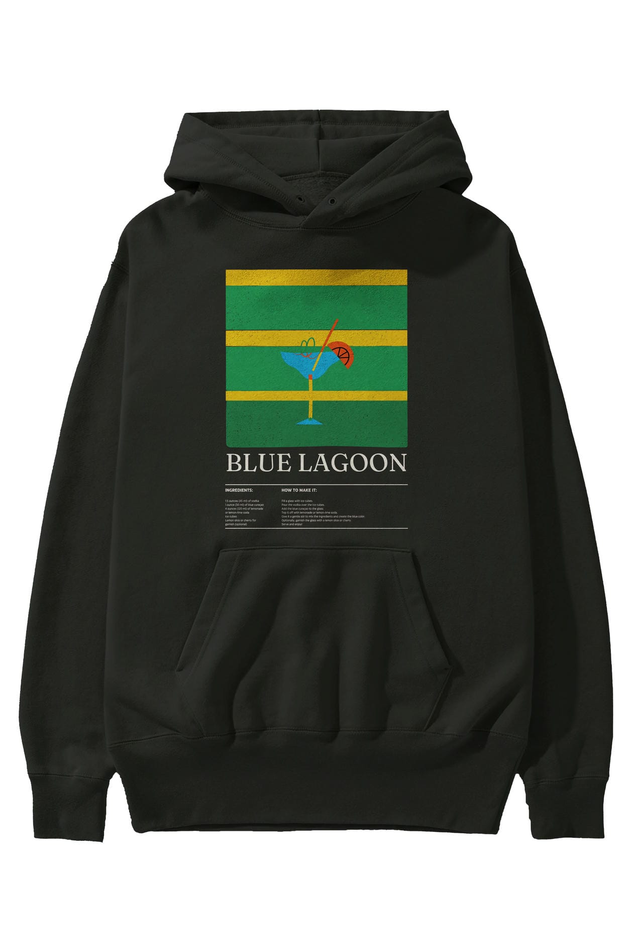Blue Lagoon Kokteyl ön Baskılı Hoodie Oversize Kapüşonlu Sweatshirt Erkek Kadın
